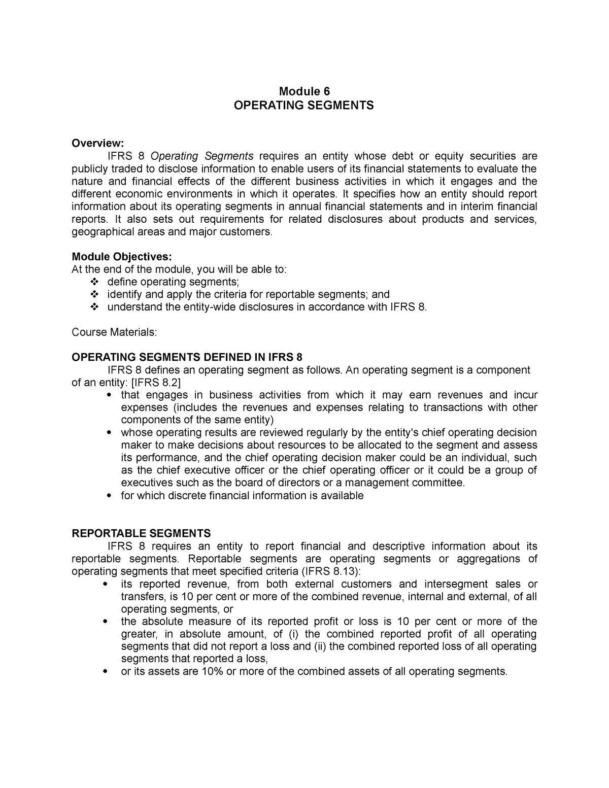 Module 6 Operating Segments - Module 6 OPERATING SEGMENTS Overview ...