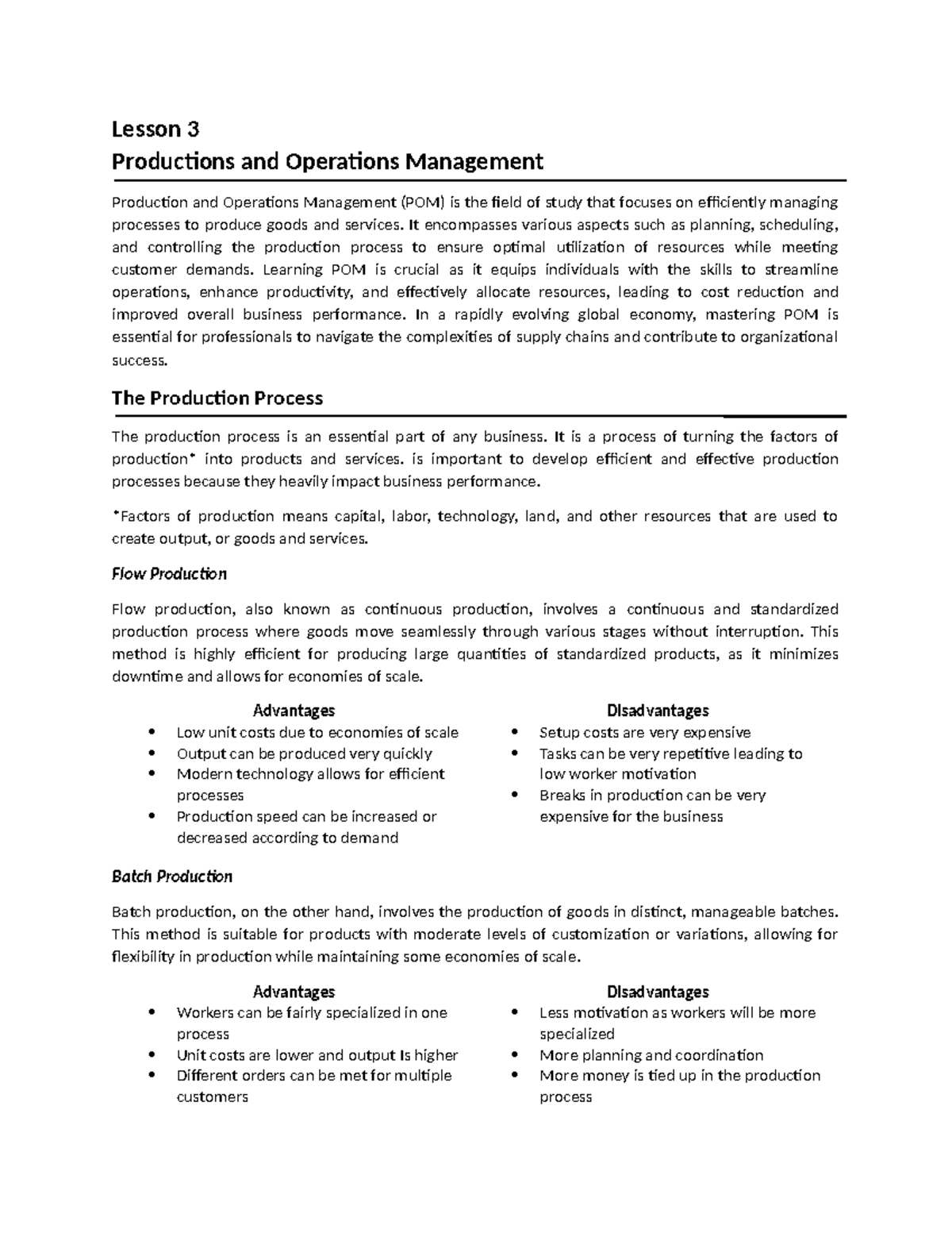Marketing Management - Lesson 3 Productions and Operations Management ...
