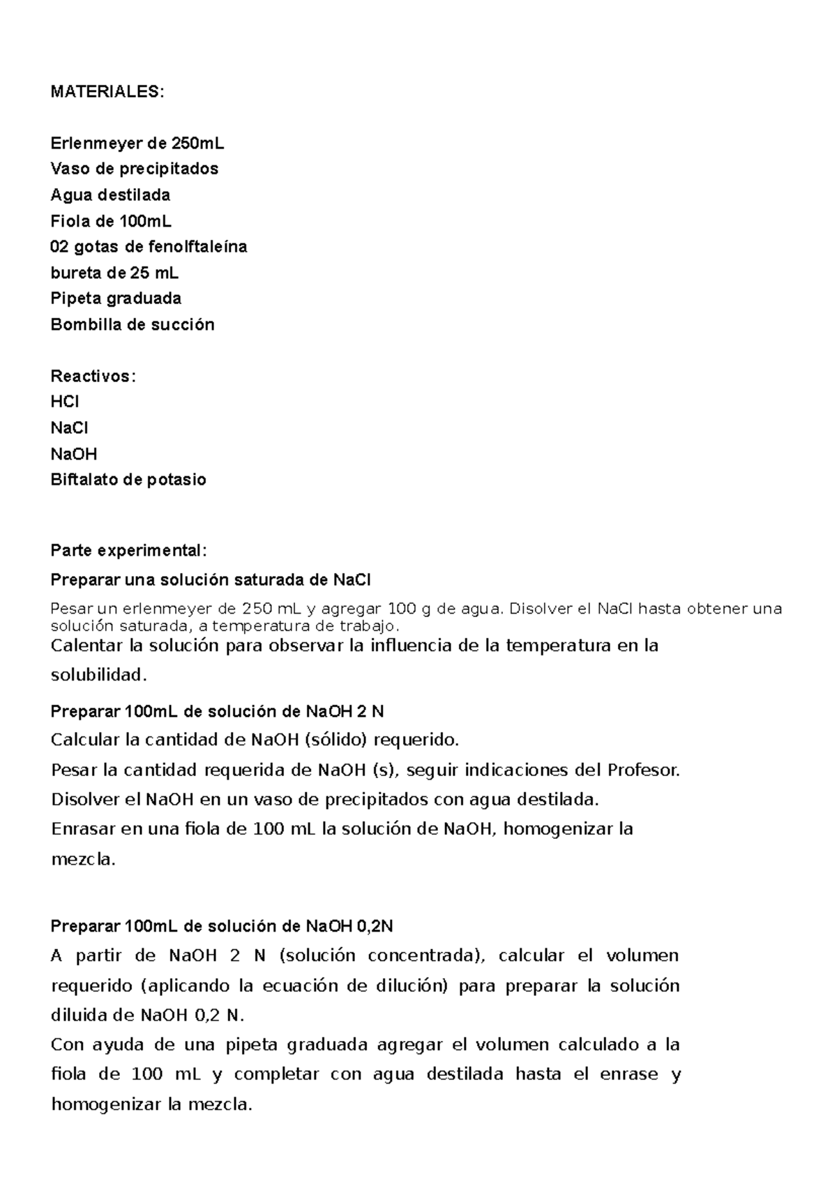 Informe 8 - 20/20 - MATERIALES: Erlenmeyer de 250mL Vaso de ...