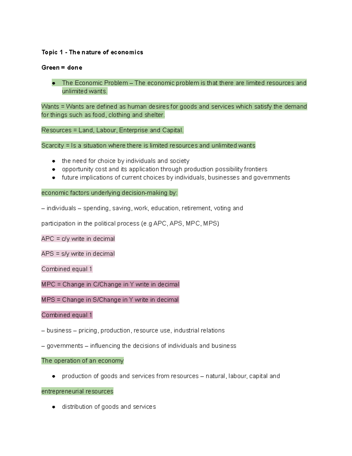 Economics Notes to study from.pdf - Topic 1 - The nature of economics