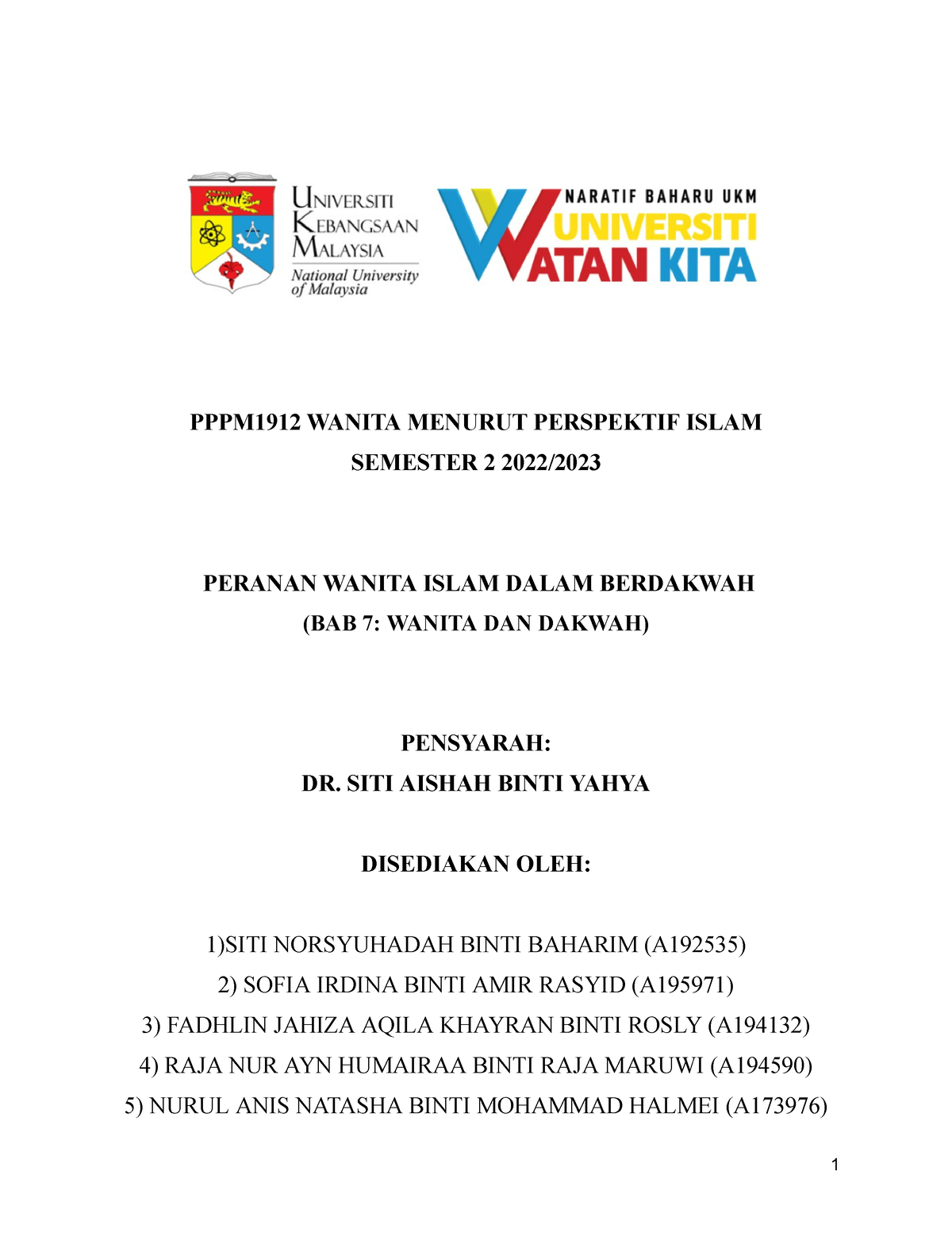 Peranan Wanita Islam Dalam Berdakwah - PPPM1912 WANITA MENURUT ...