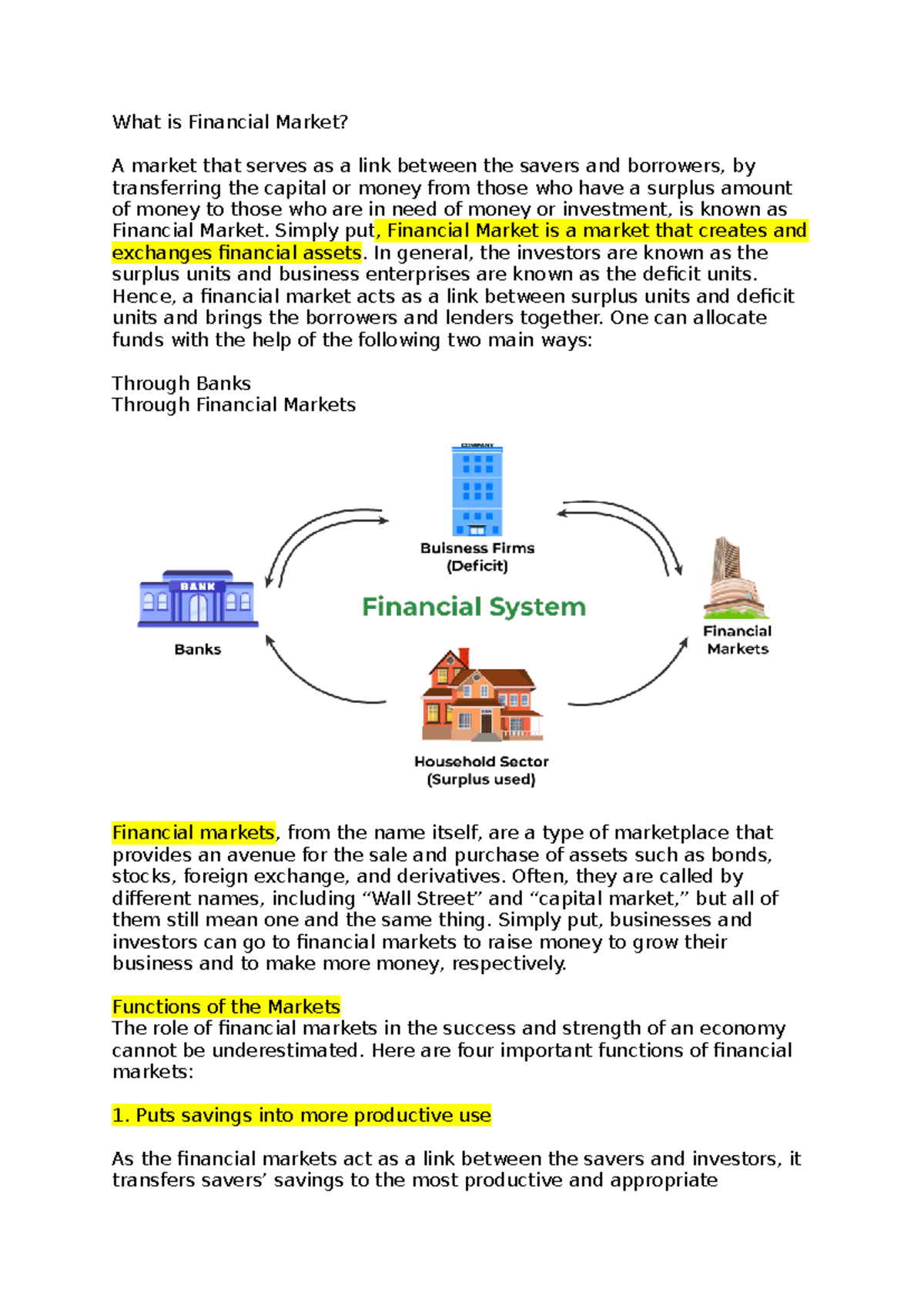 Part I Overview Notes - What is Financial Market? A market that serves ...