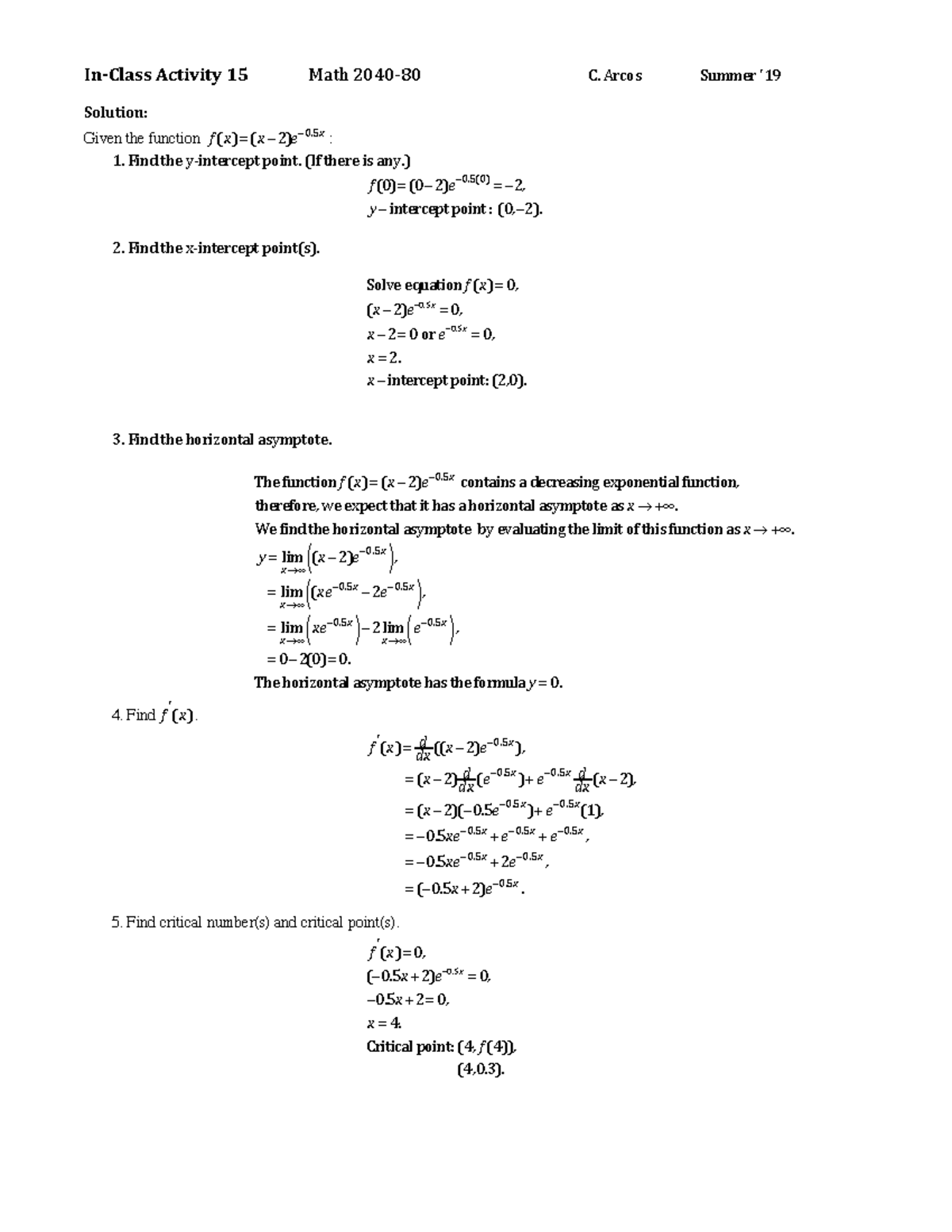 In-Class Activity 15 Solution - In-Class Activity 15 Math 2040-80 C ...