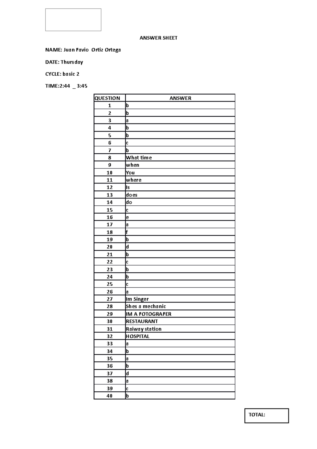 Final Exam And Reading Task Answer Sheet PDF, 56% OFF 