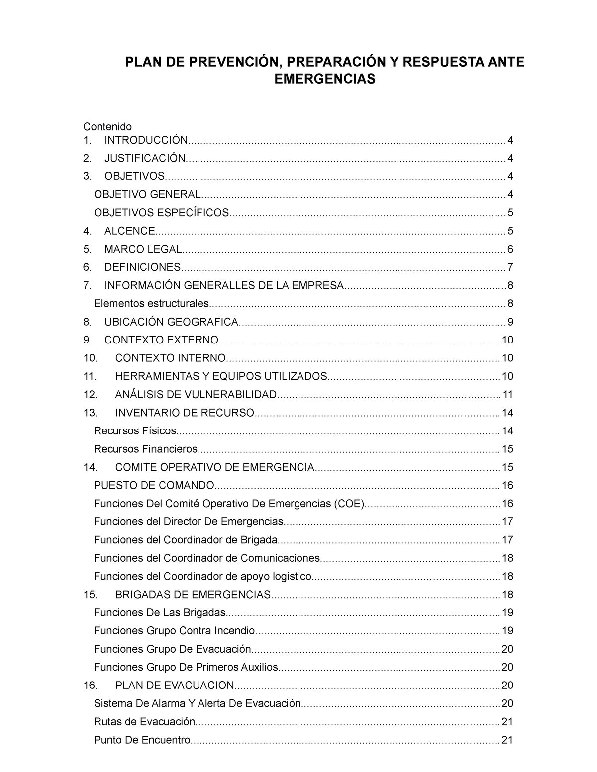 PLAN DE Prevención, Preparación Y Respuesta ANTE Emergencias - PLAN DE ...