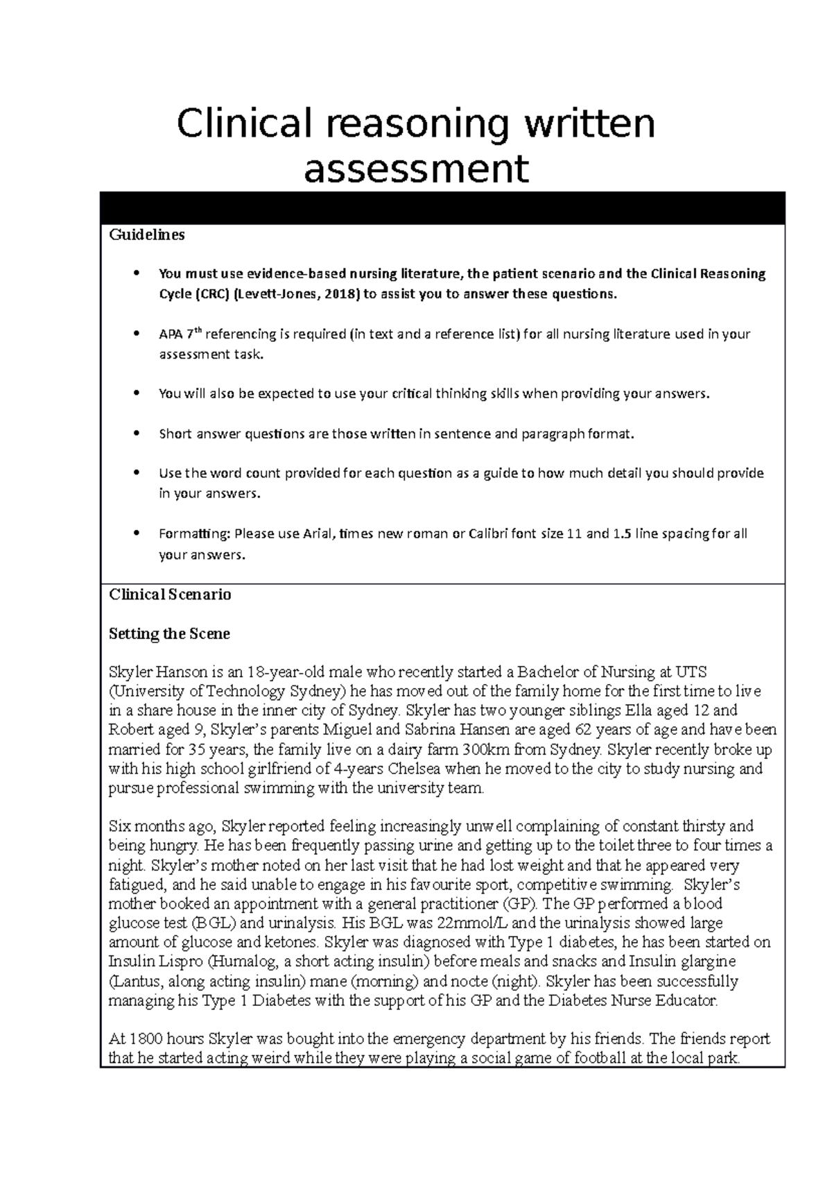 Assessment 3 FNP1B - Clinical Reasoning - Clinical Reasoning Written ...