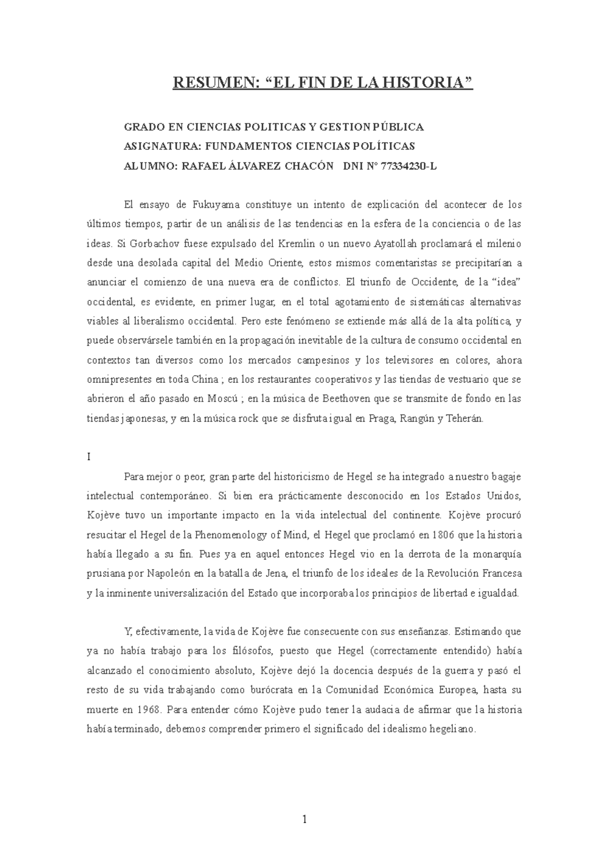 4 Resumen El Fin De La Historia Francis Fukuyama Fundamentos De Studocu