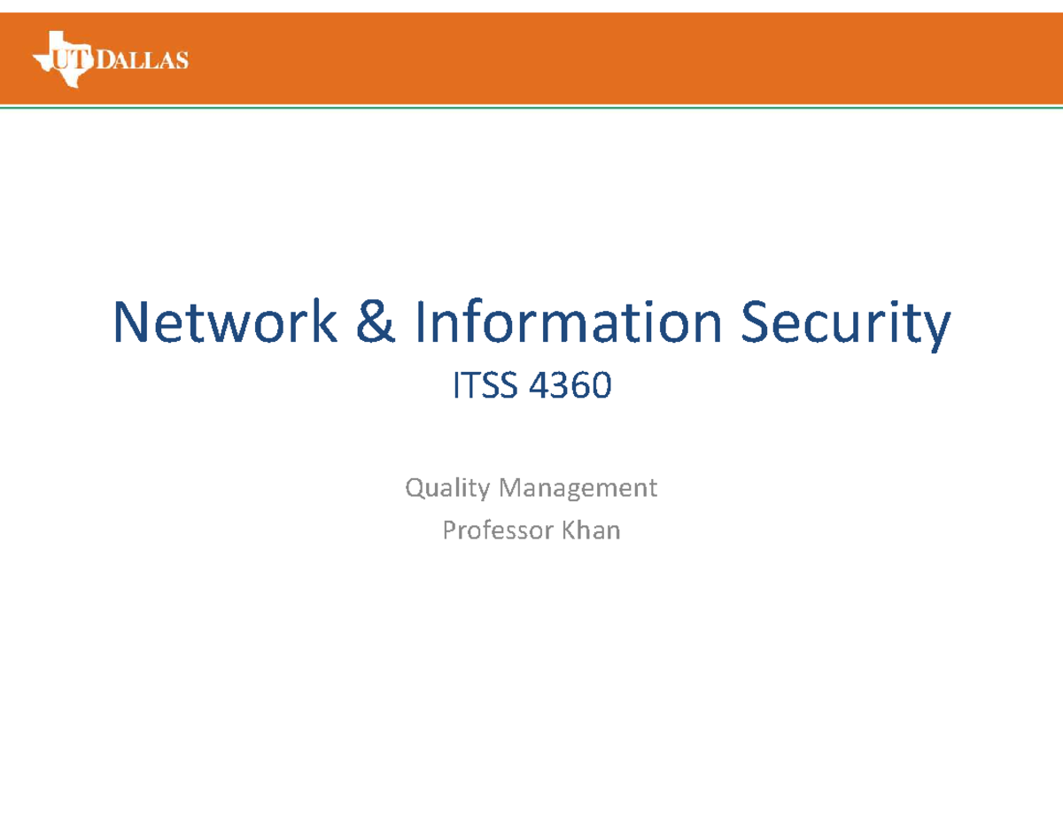 Week 6 Quality Management Network & Information Security ITSS 4360
