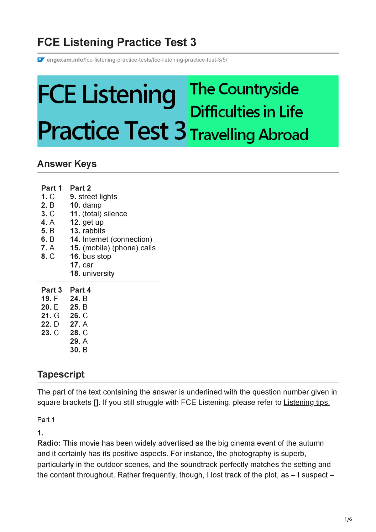 Engexam.Info-Fce Listening Practice Test 3 - Fce Listening Practice Test 3  Engexam - Studocu