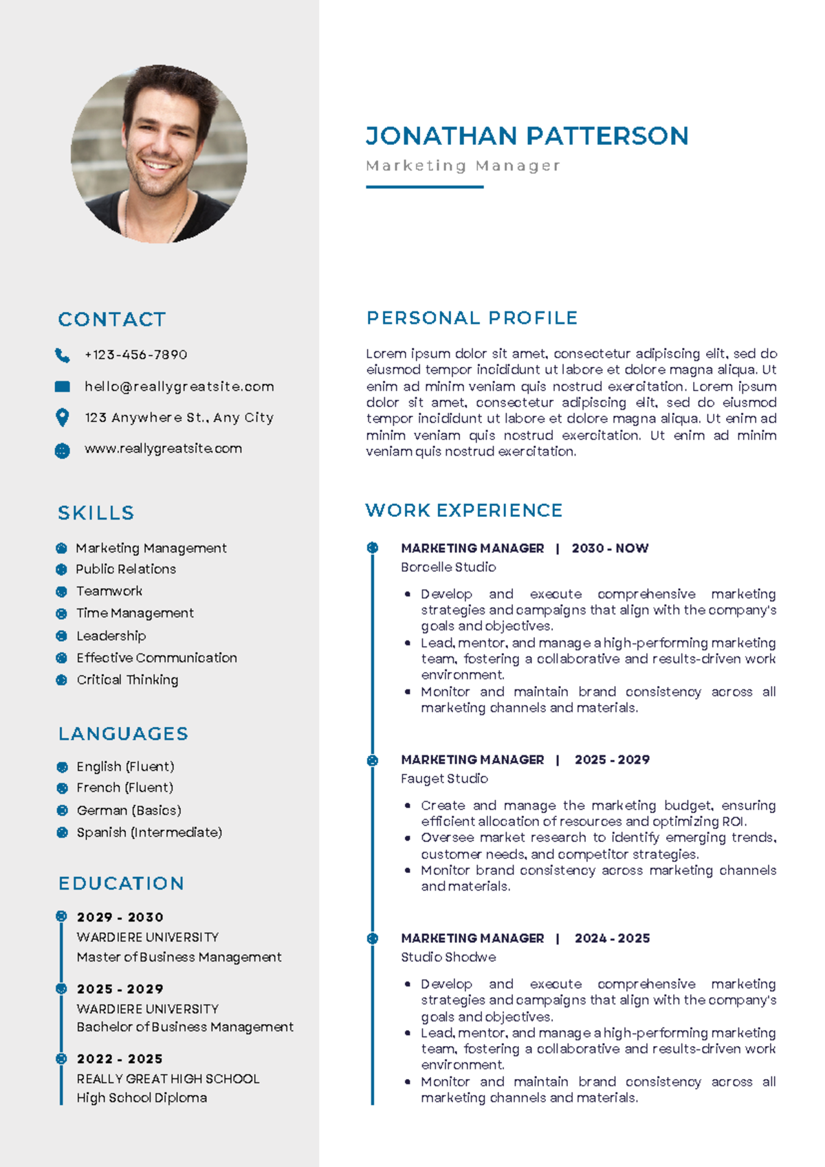 Blue And Gray Simple Professional Cv Resume - Contact Hello 