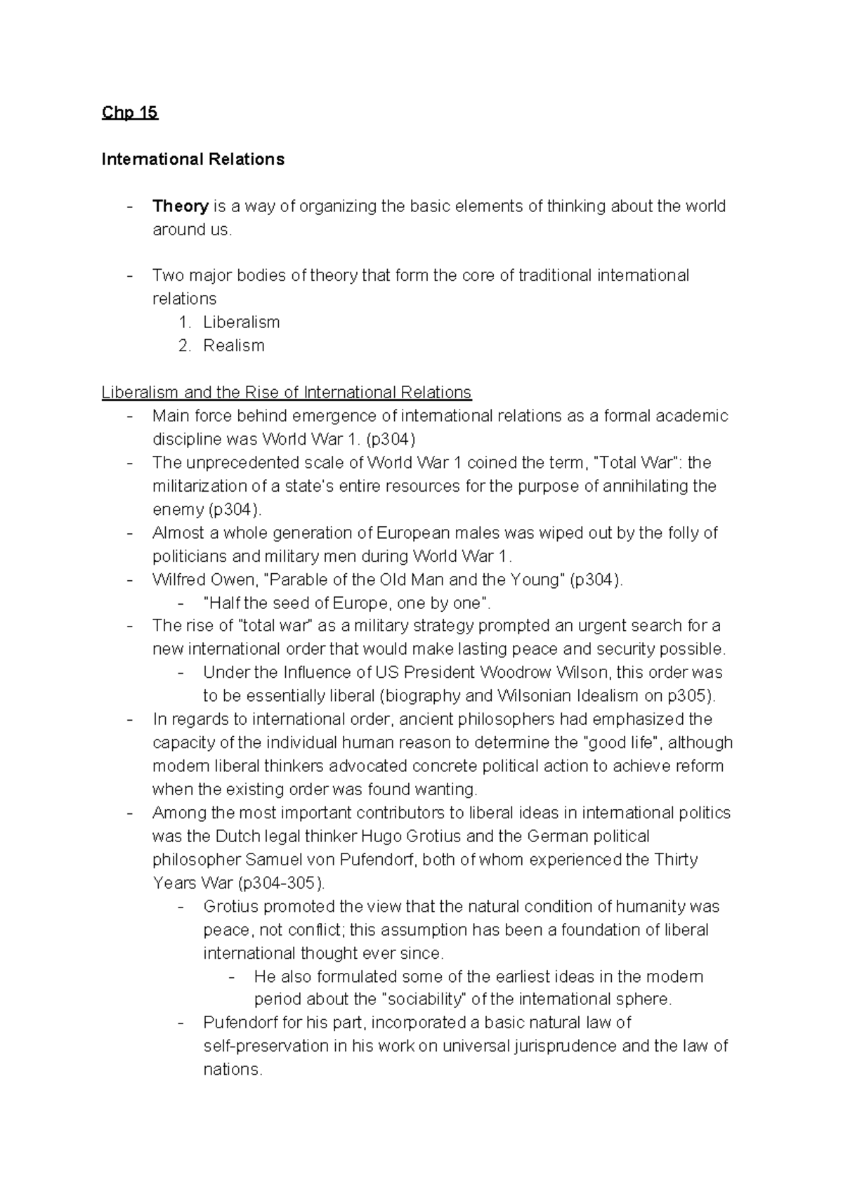 Poli 100-Chp 15 - Lecture notes 15-17 - Chp 15 International Relations ...