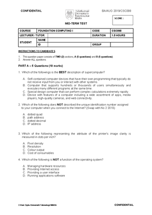 MID TERM TEST SET1-2020 - MID TERM TEST SET 1 PART A (5 MARKS) 1. Below ...