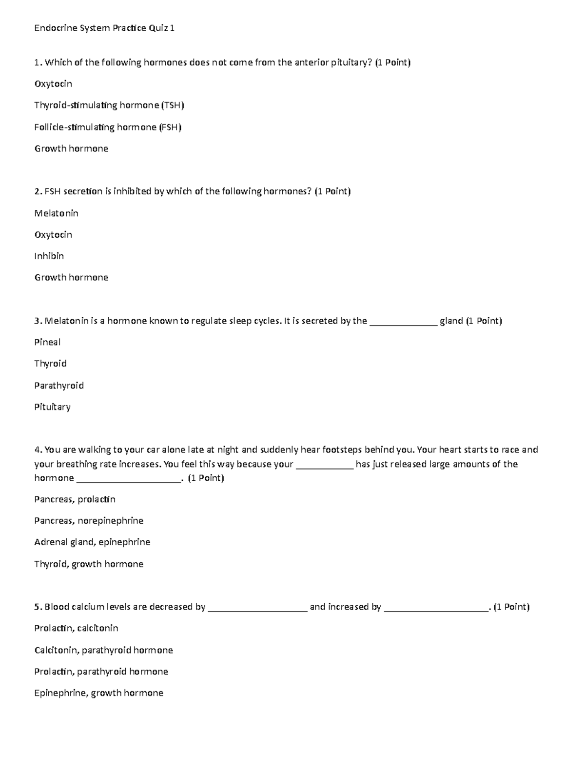 C107 - Endocrine System Practice Quiz 1 - Endocrine System Practice ...