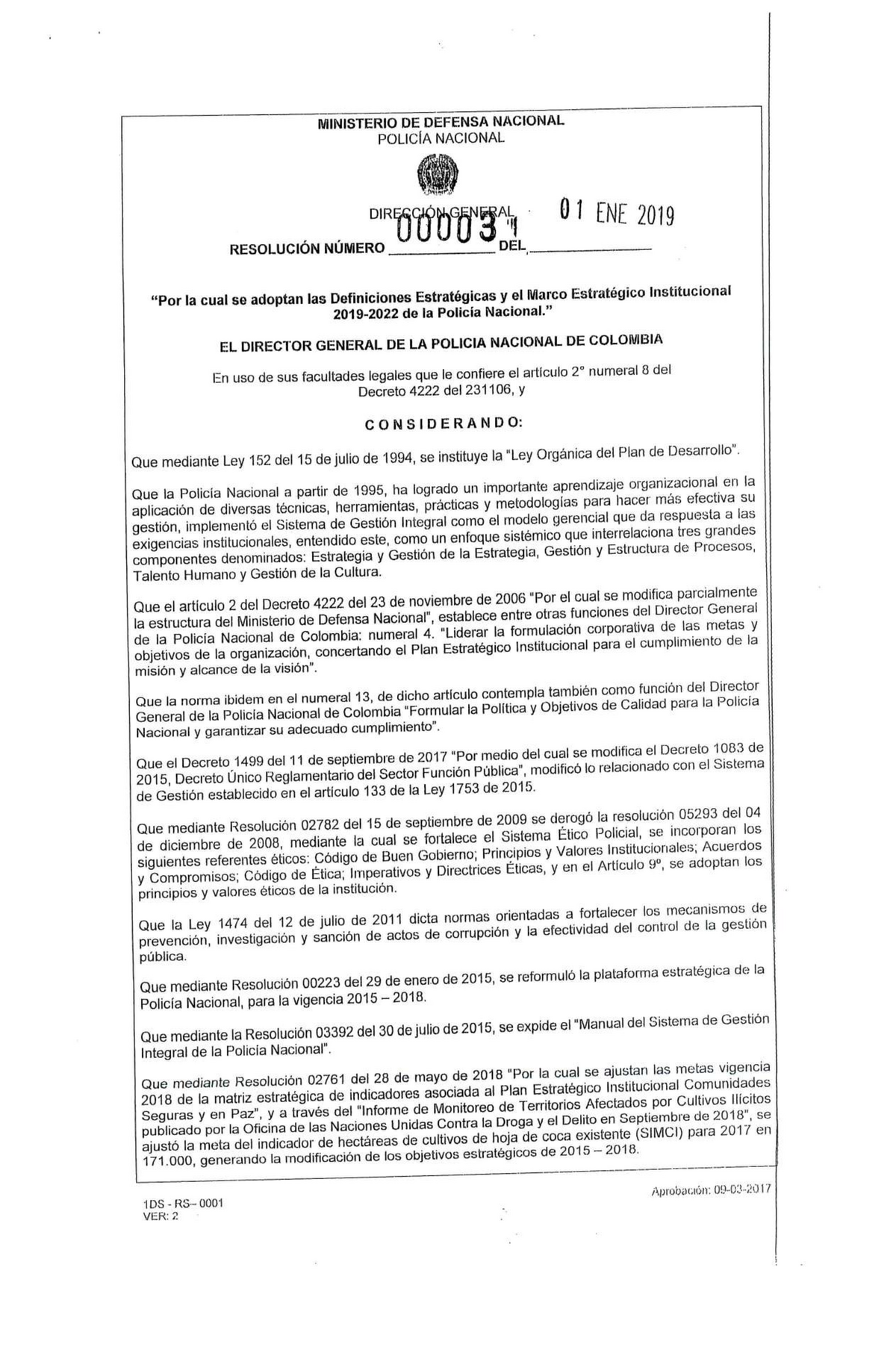 Resolución 00003 del 01-01-2019 (PEI 2019-2022) - Accounting - Studocu