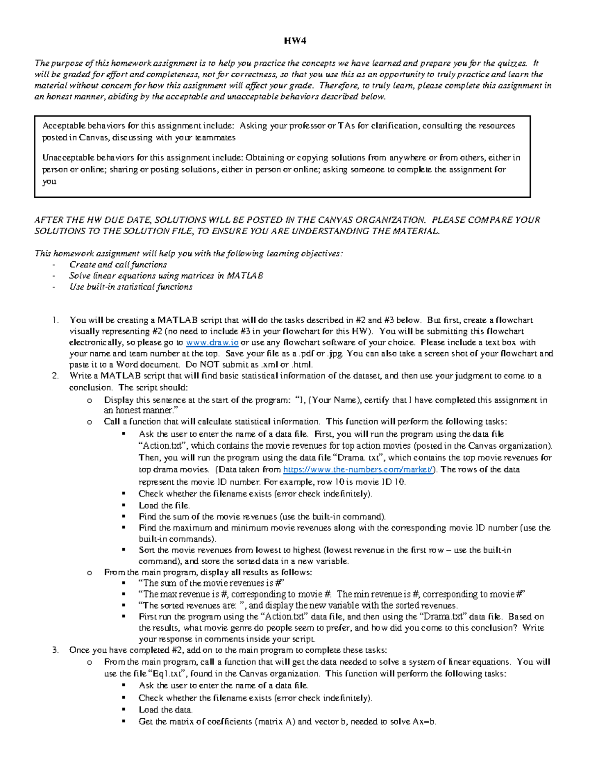 HW4 - Matlab Homework - HW 4 The Purpose Of This Homework Assignment Is ...