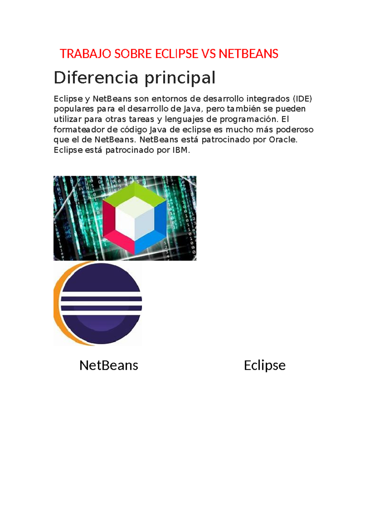 Trabajo Sobre Eclipse VS Netbeans Yosmel - tecnicas de senati - TRABAJO ...