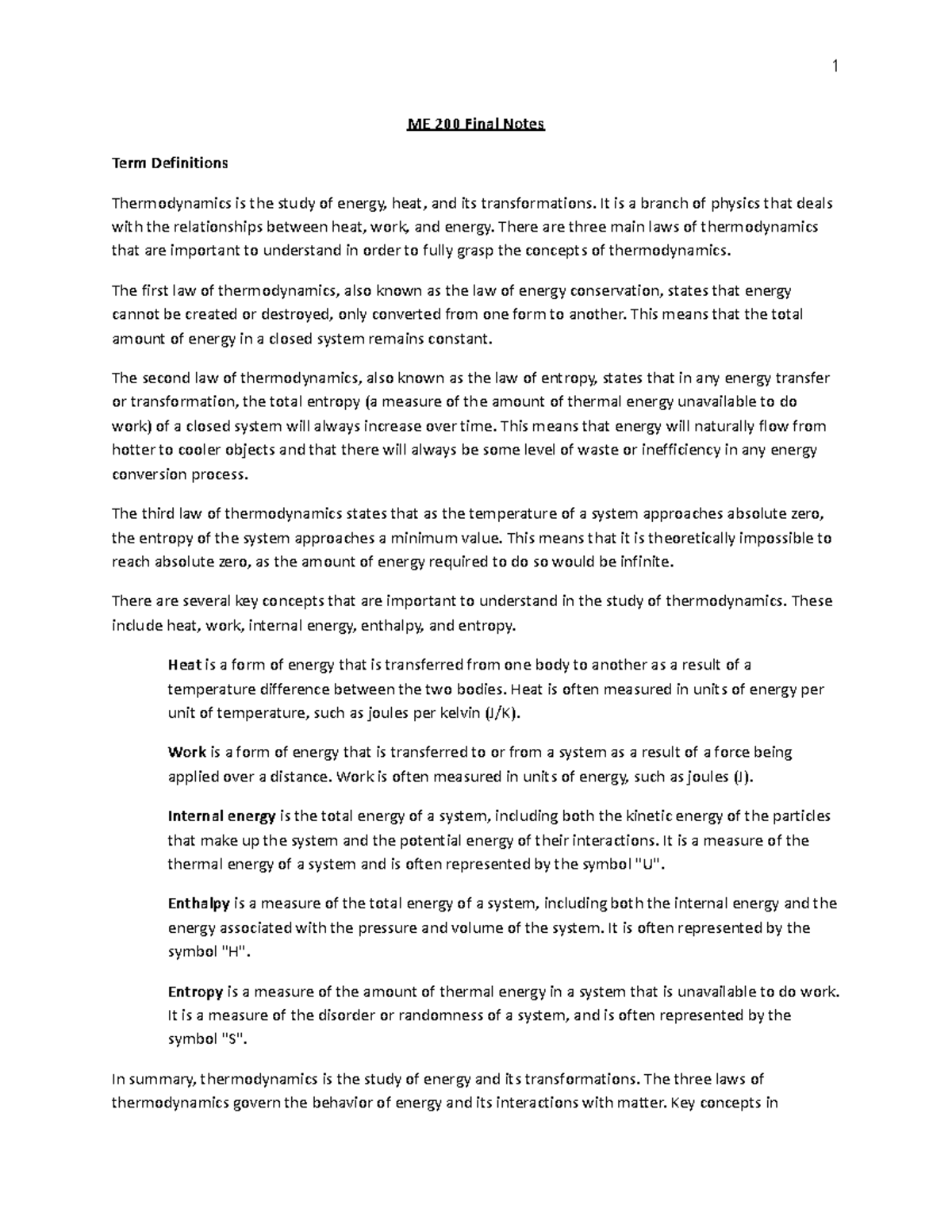 ME 200 Final Notes - 1 ME 200 Final Notes Term Definitions ...