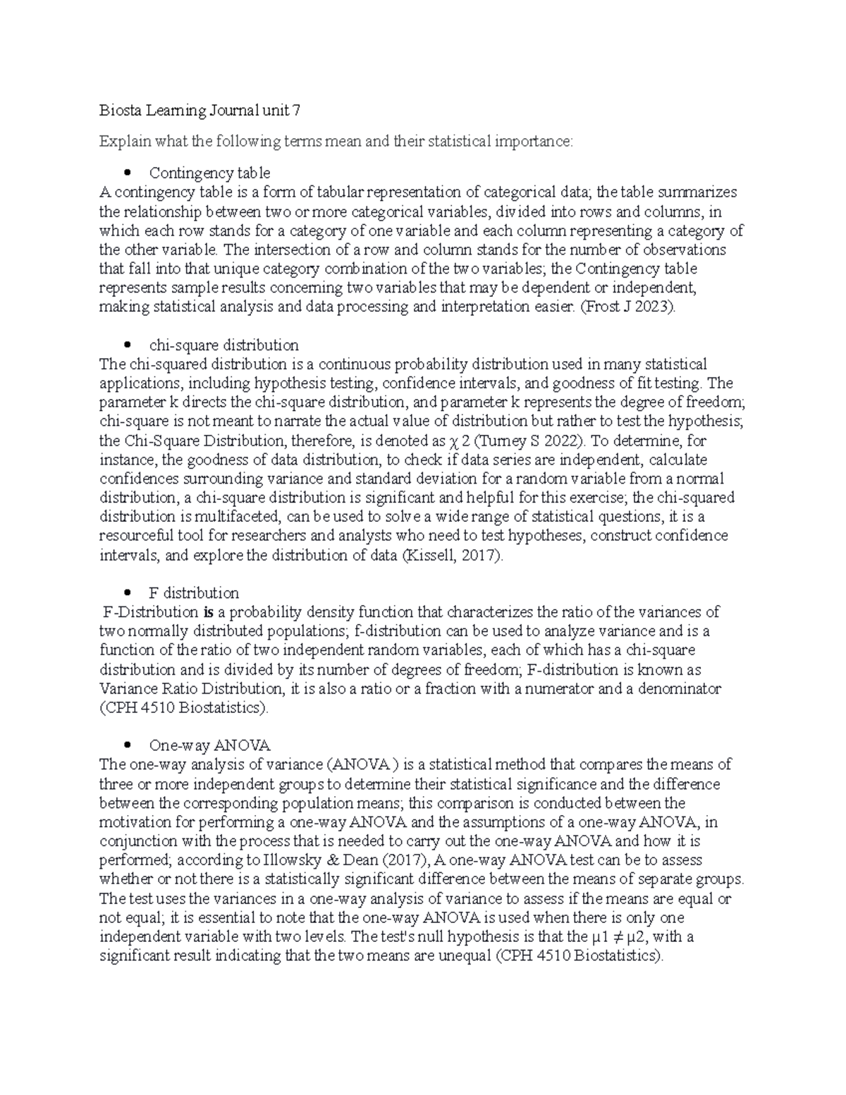 Biosta Learning Journal unit 7 - CPH 4510 - UoPeople - Studocu