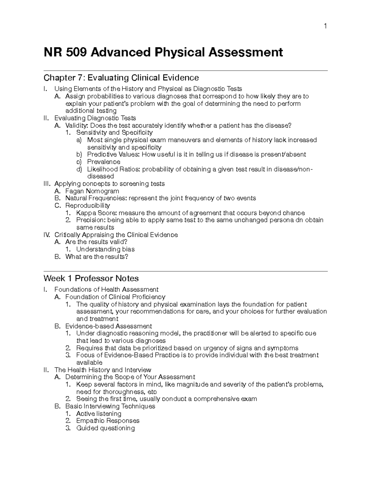 Nr509 Chapter 7 And Professor Notes 1 Nr 509 Advanced Physical Assessment Chapter 7 5940