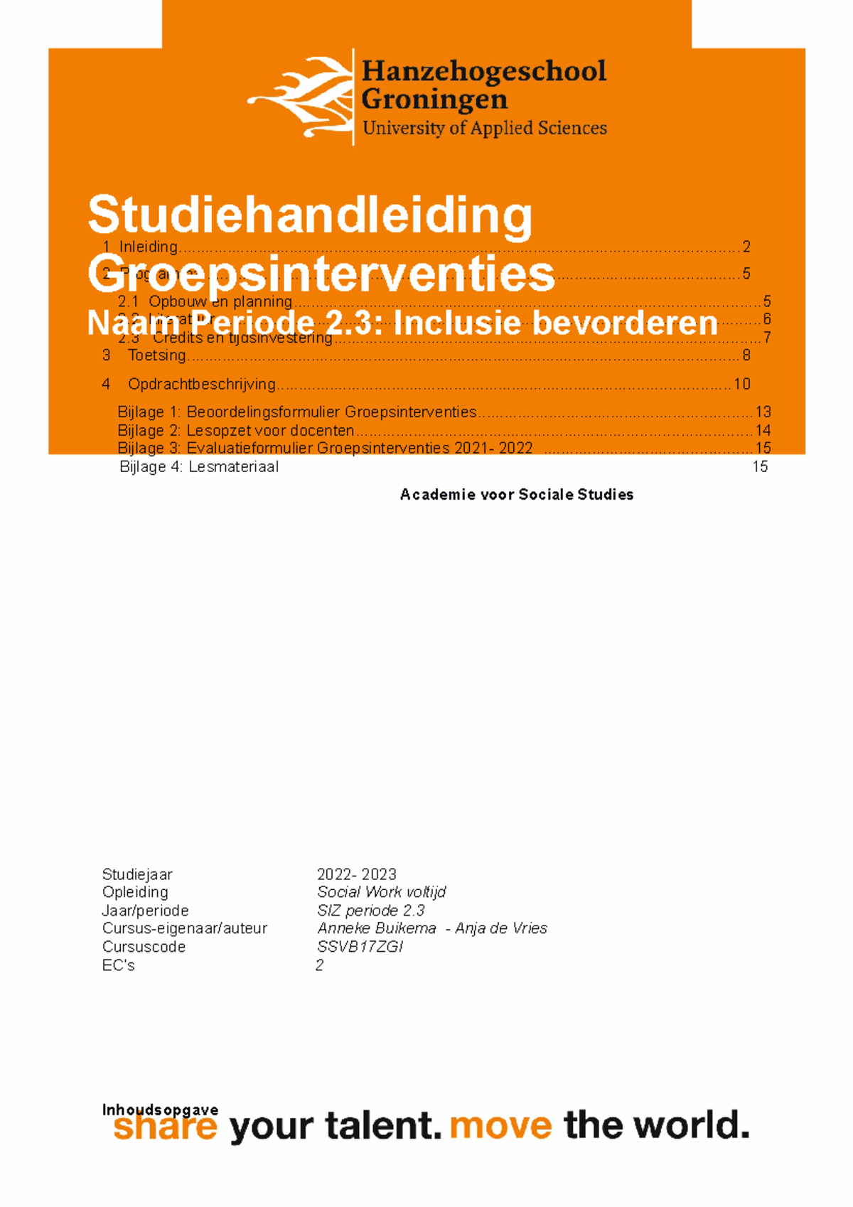 Studiehandleiding Groepsinterventies 2022-2023 (5) - 1 - Studeersnel