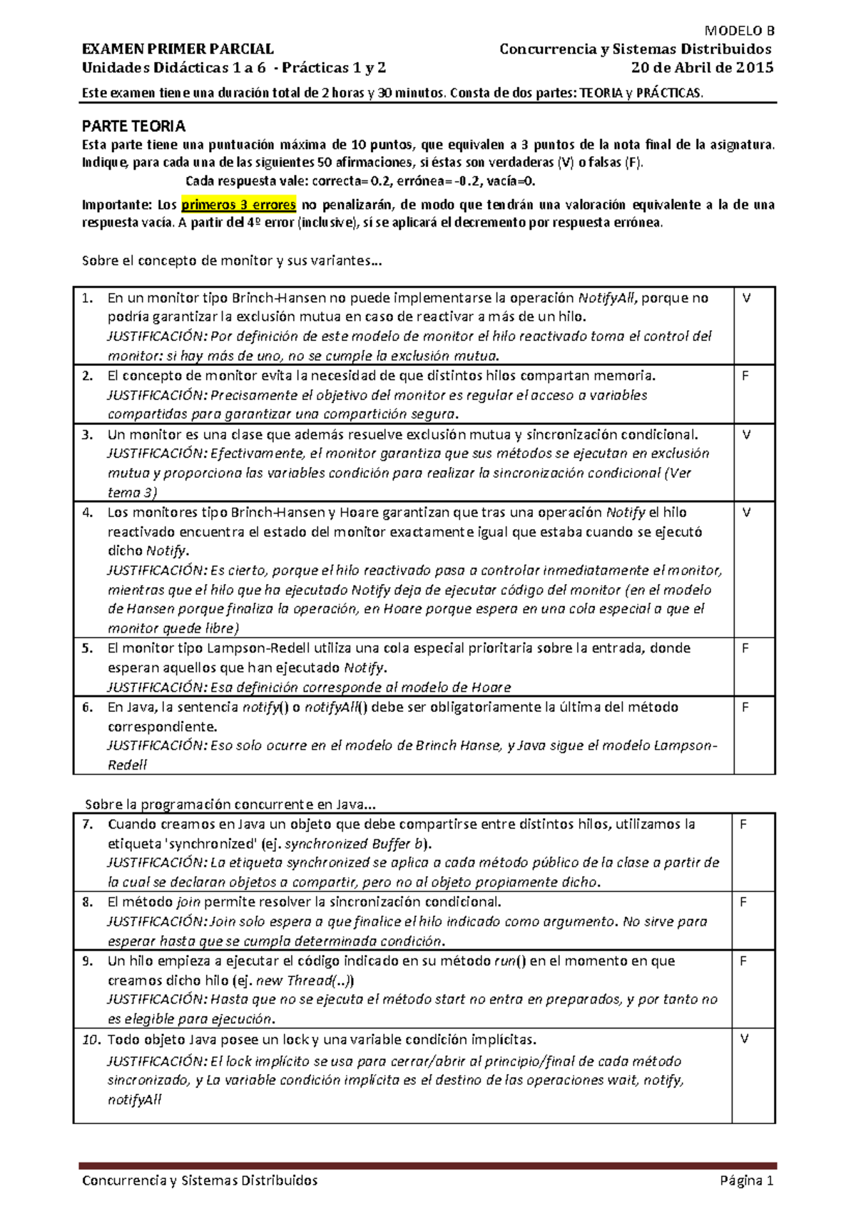 Examen Primer Parcial 2015 Castellano Modelo B Solucion - **EXAMEN ...