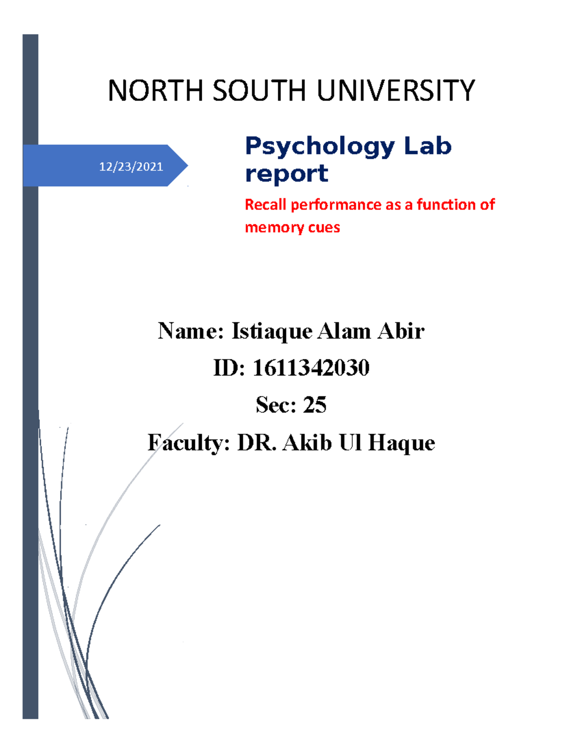 PSY lab Report - please give me a such additional information if ...