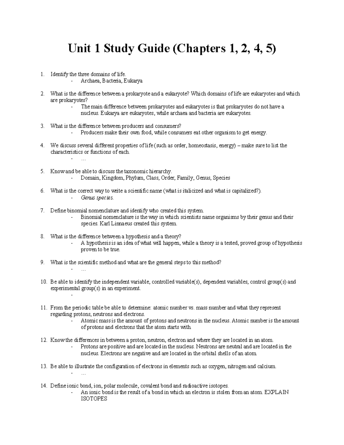 Unit 1 Study Guide - Unit 1 - Unit 1 Study Guide (Chapters 1, 2, 4, 5 ...