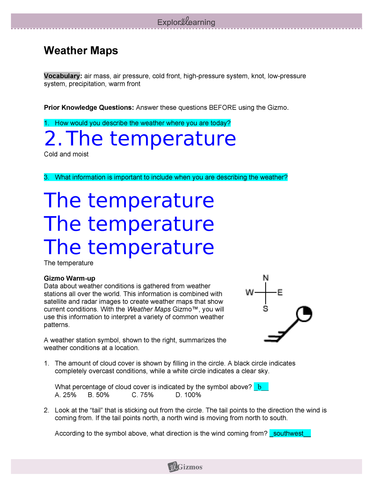 Weather Maps Gizmo Weather Maps Vocabulary Air Mass Air Pressure Cold Front High Pressure 1089