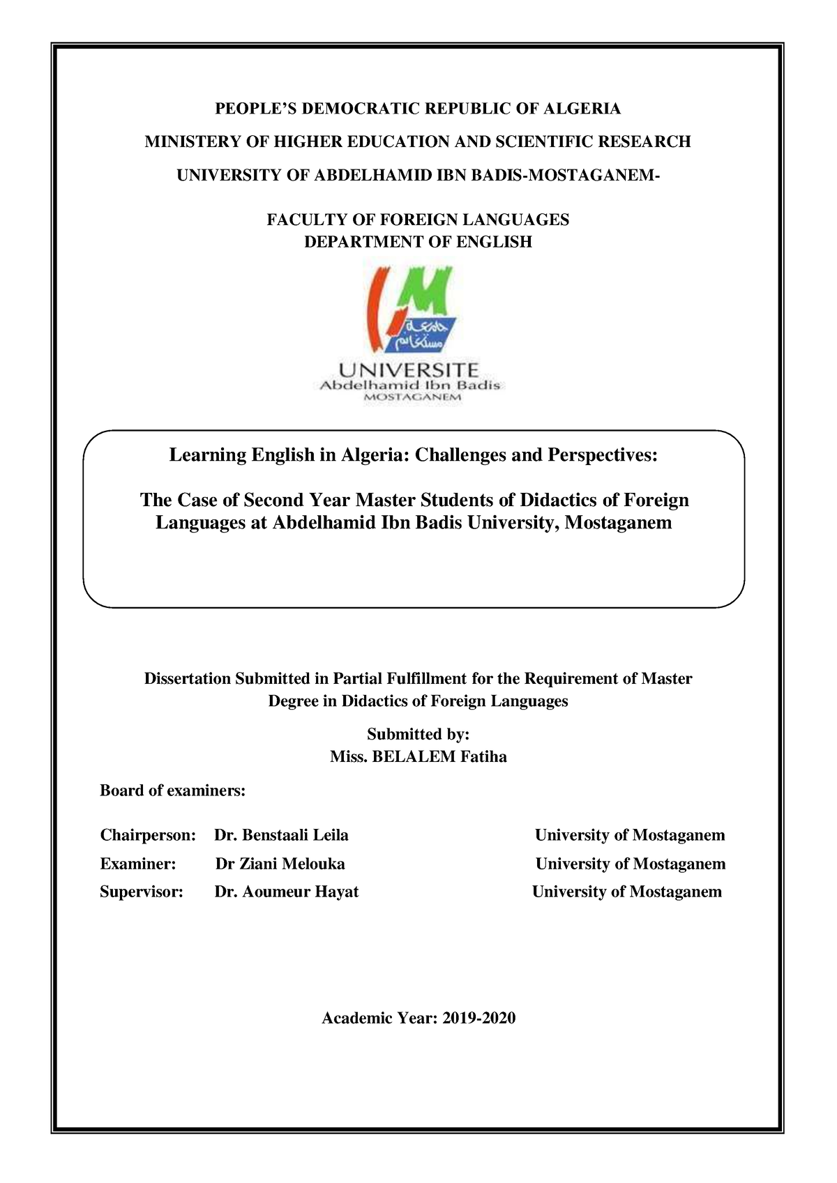 master dissertation in linguistics algeria