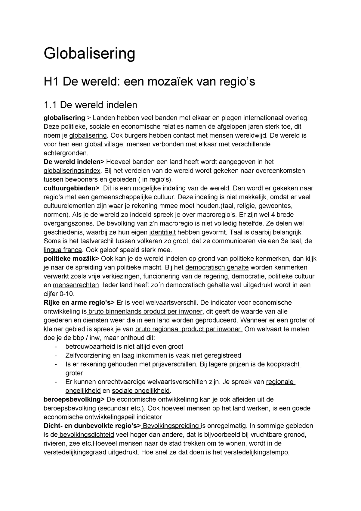 Aardrijkskunde 4 - Systeem Aarde - Globalisering H1 De Wereld: Een ...