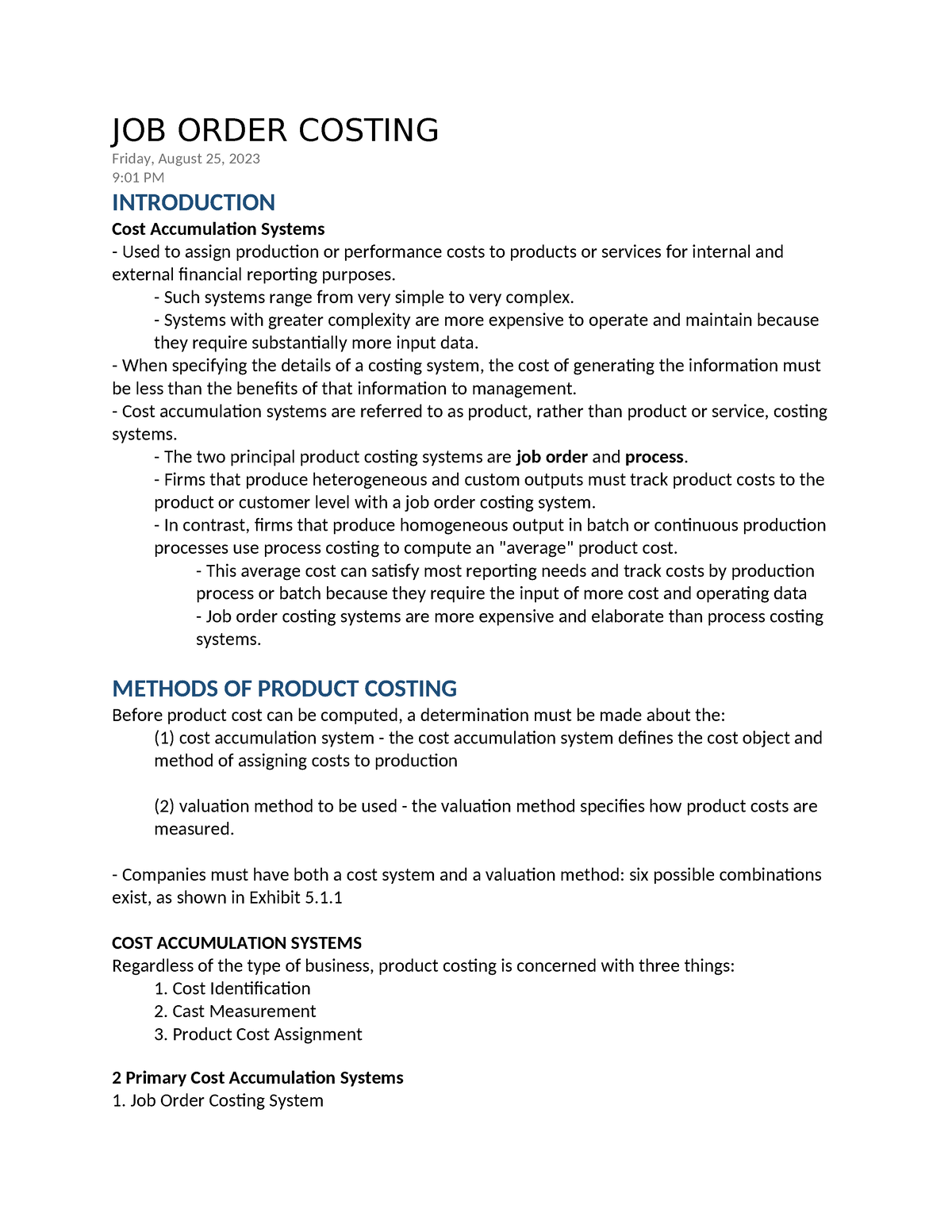 JOB- Order- Costing - JOB ORDER COSTING Friday, August 25, 2023 9:01 PM ...