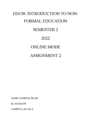 Unit 5 Reading 1 - unit 5 - Introduction to Non Formal Education - Studocu
