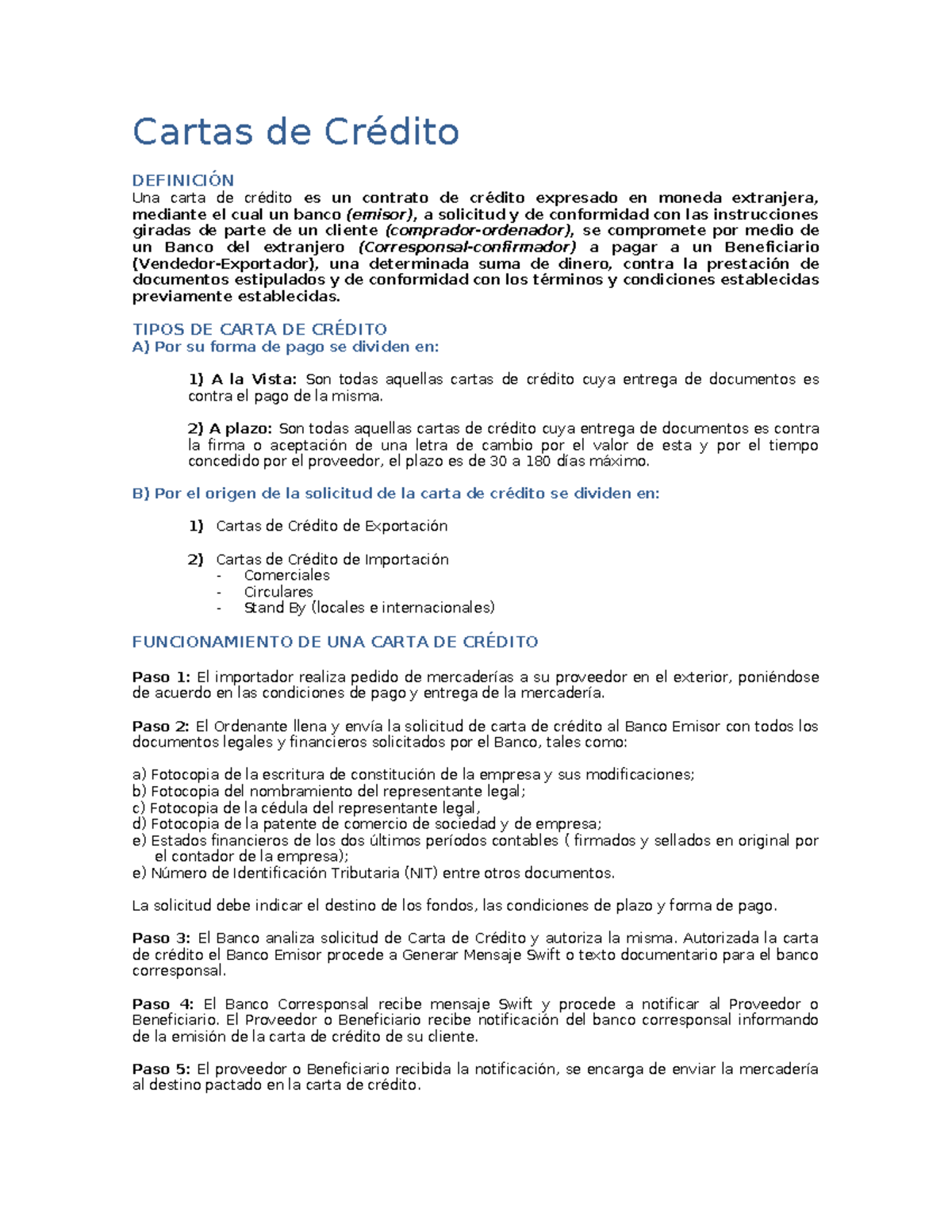 Cartas de Crédito - Cartas de Crédito DEFINICIÓN Una carta de crédito ...