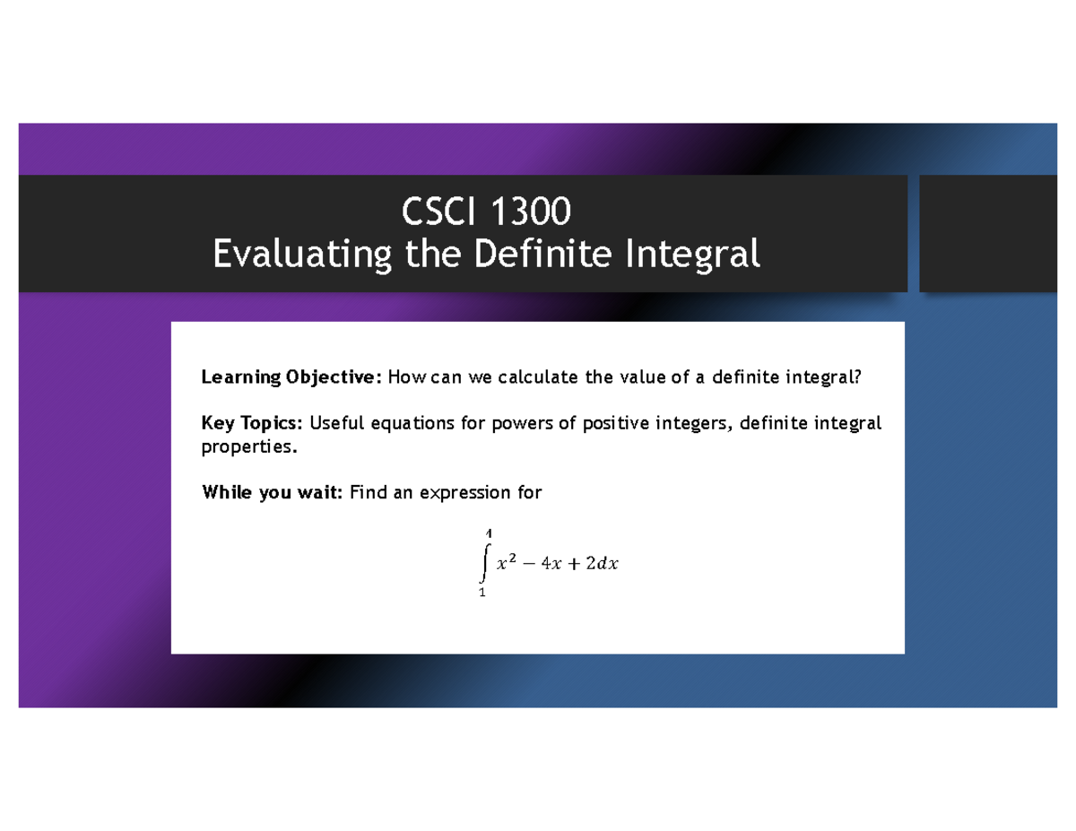 Evaluating The Definite Integral Csci Dal Studocu