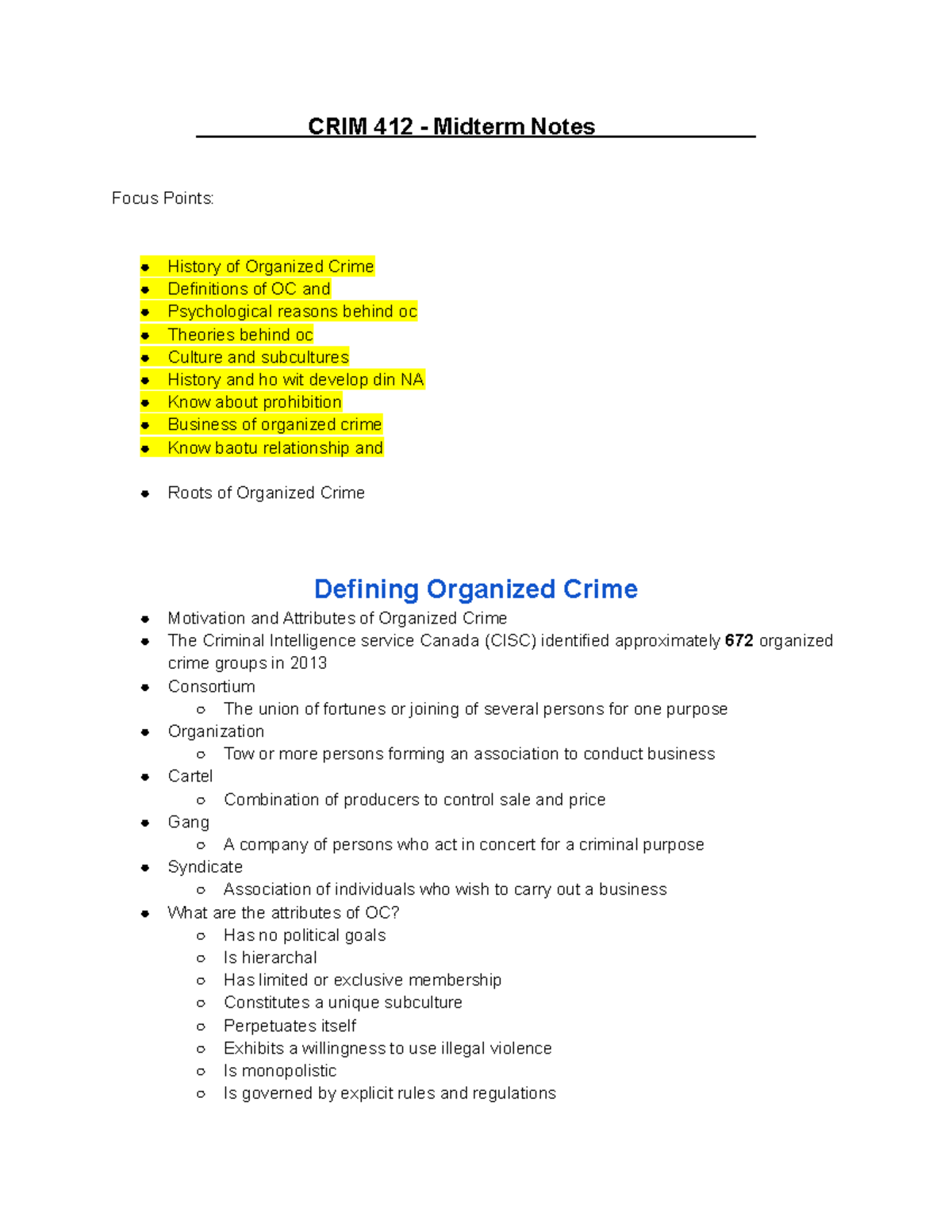 CRIM 412 Midterm notes - CRIM 412 - Midterm Notes Focus Points: History ...