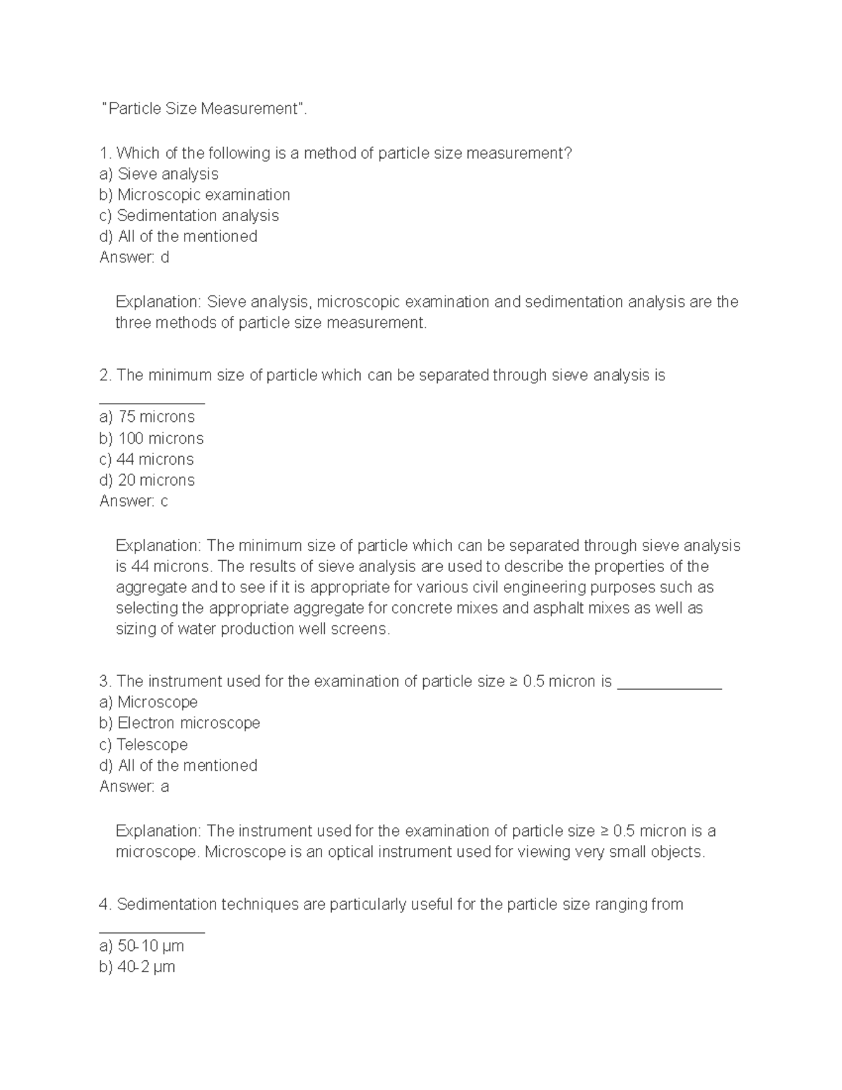 Engineering Chemistry (27) - “Particle Size Measurement”. Which of the ...