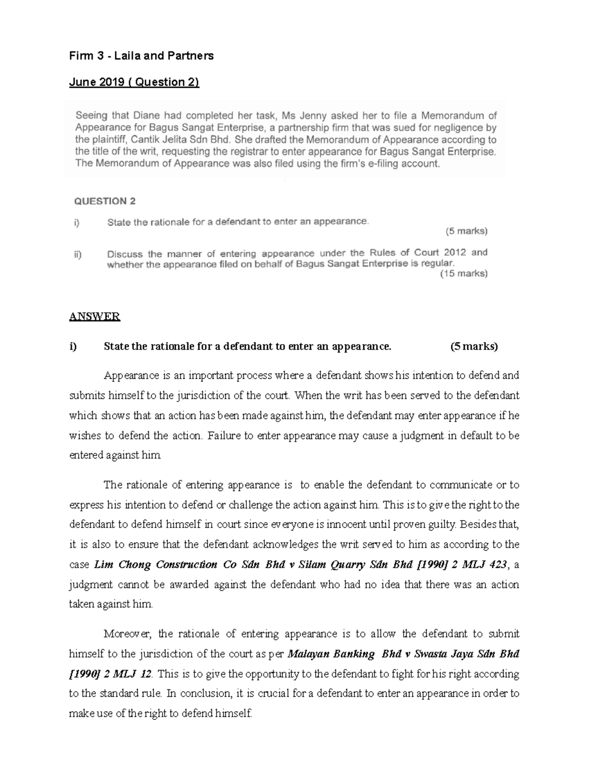 JUDGEMENT IN DEFAULT TUTORIAL - Firm 3 - Laila and Partners June 2019 ...