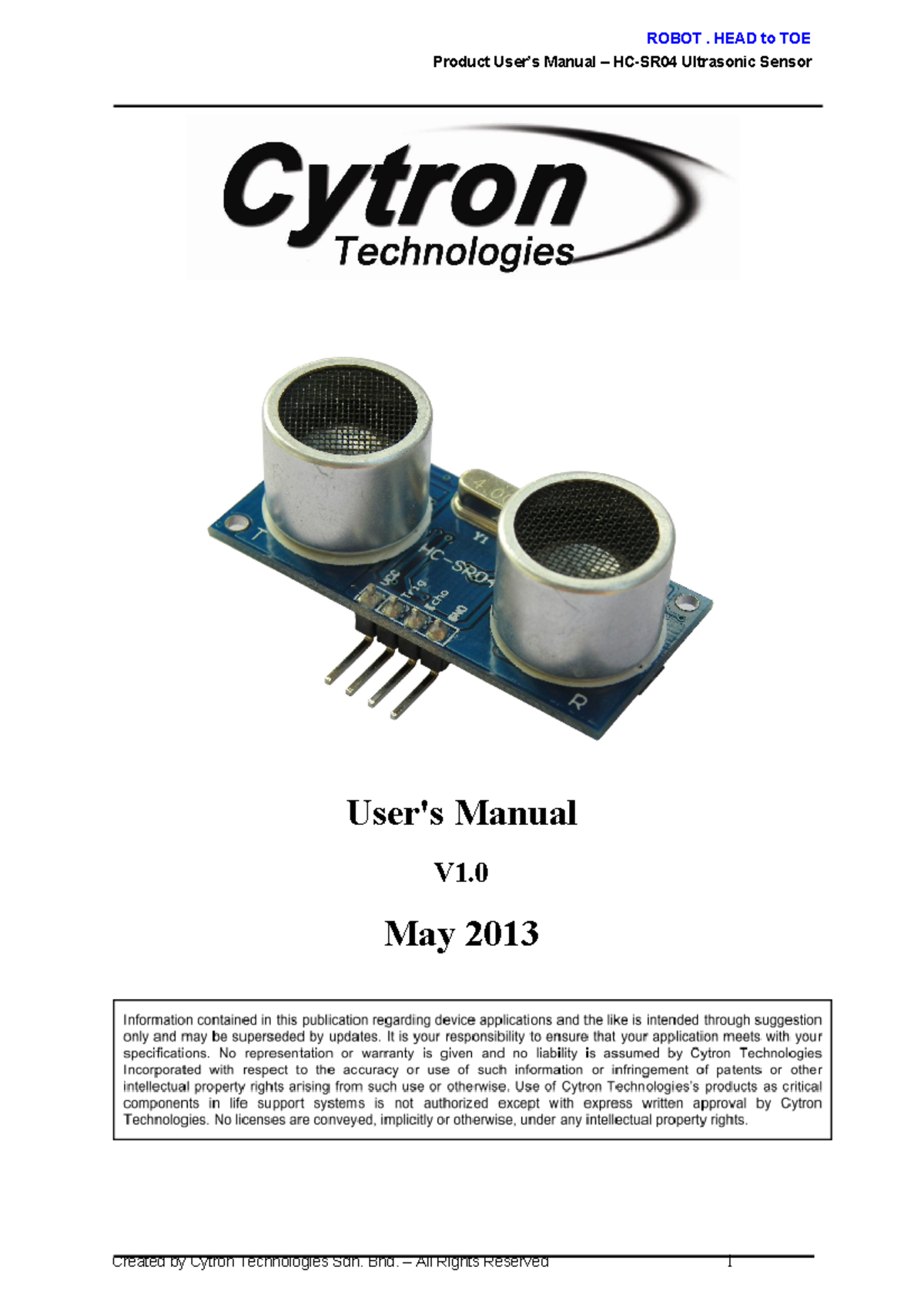 HC-SR04 User Manual - ............ - Product User’s Manual – HCSR04 ...