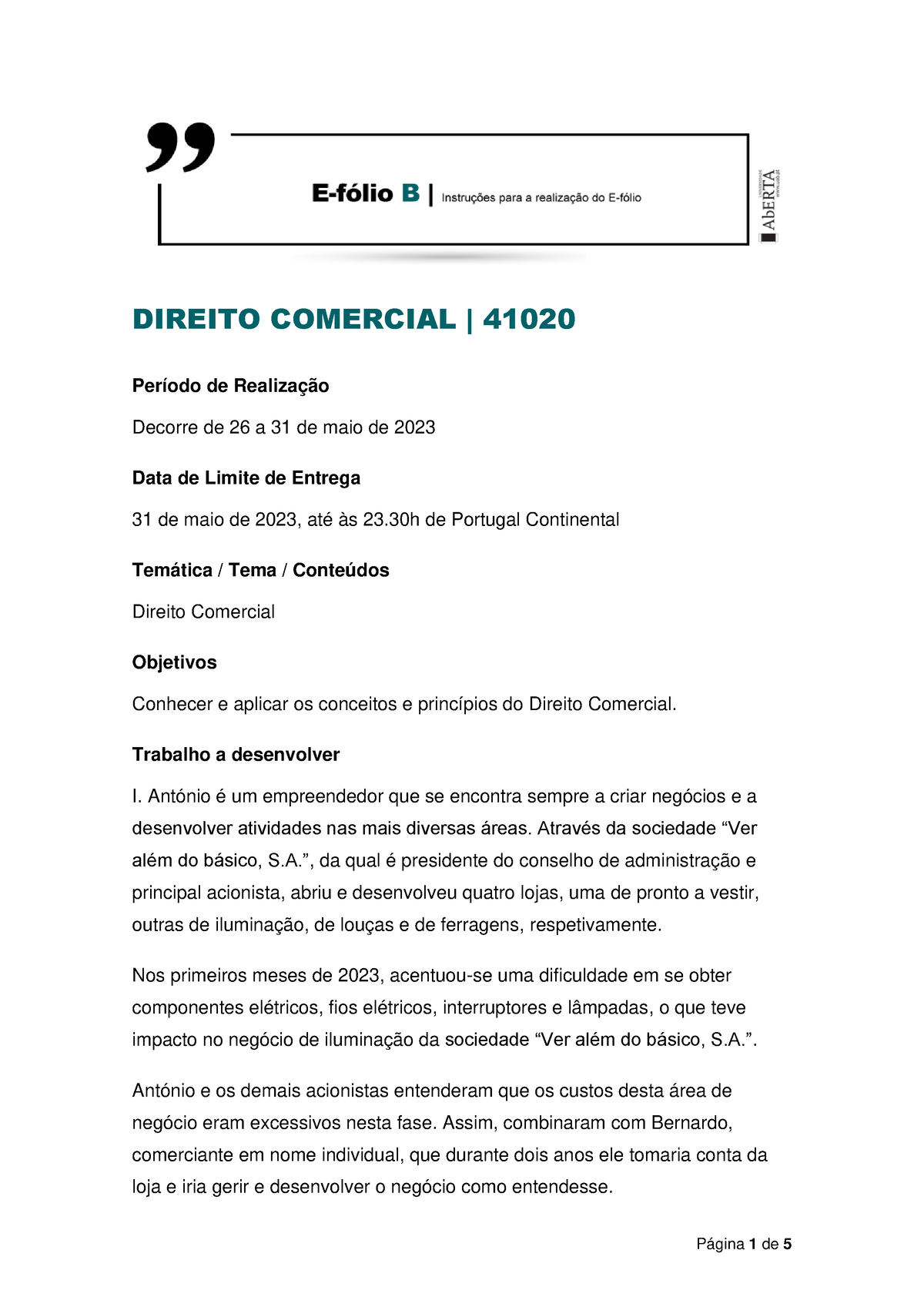 Efolio B 2023 Direito Comercial (41020) - DIREITO COMERCIAL | 41020 ...