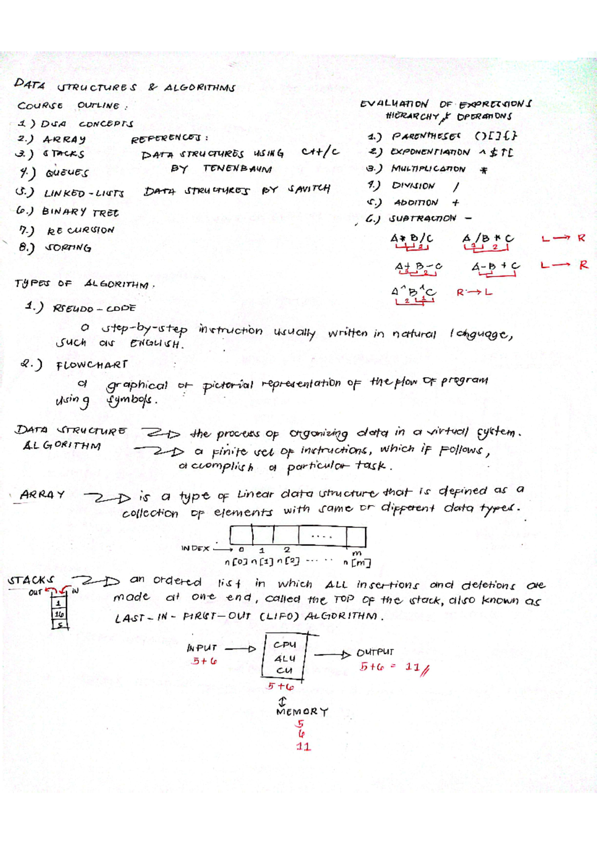 DSA Lecture Notes/Reviewer - DATA STRUCTURES ALGORITHMS COURSE OUTLINE ...