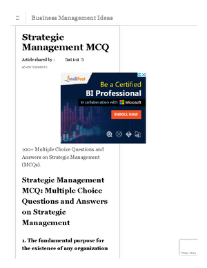 Strategic Management Multiple Choice Questions 1 - Strategic Management ...