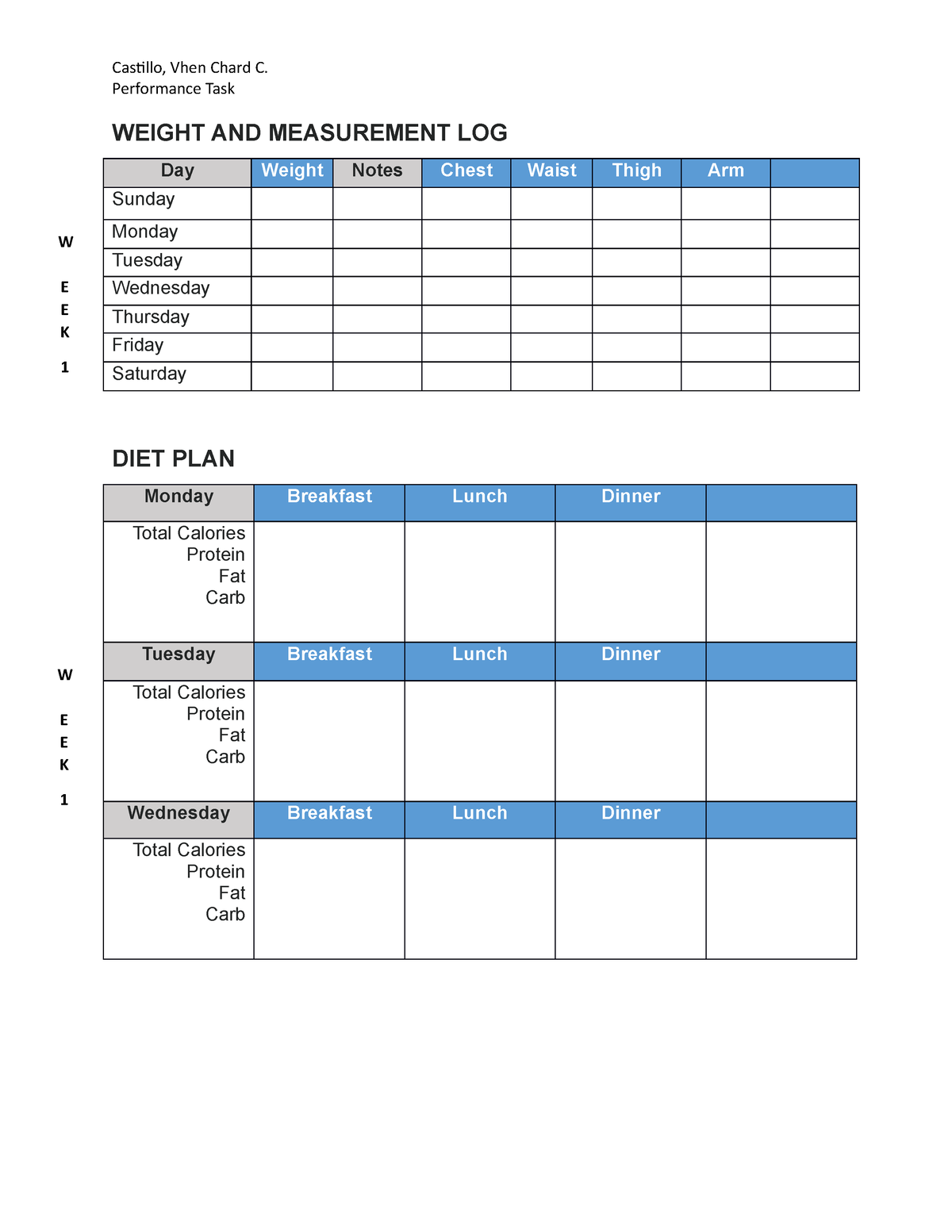 Castillo- Performance - Castillo, Vhen Chard C. Performance Task WEIGHT ...