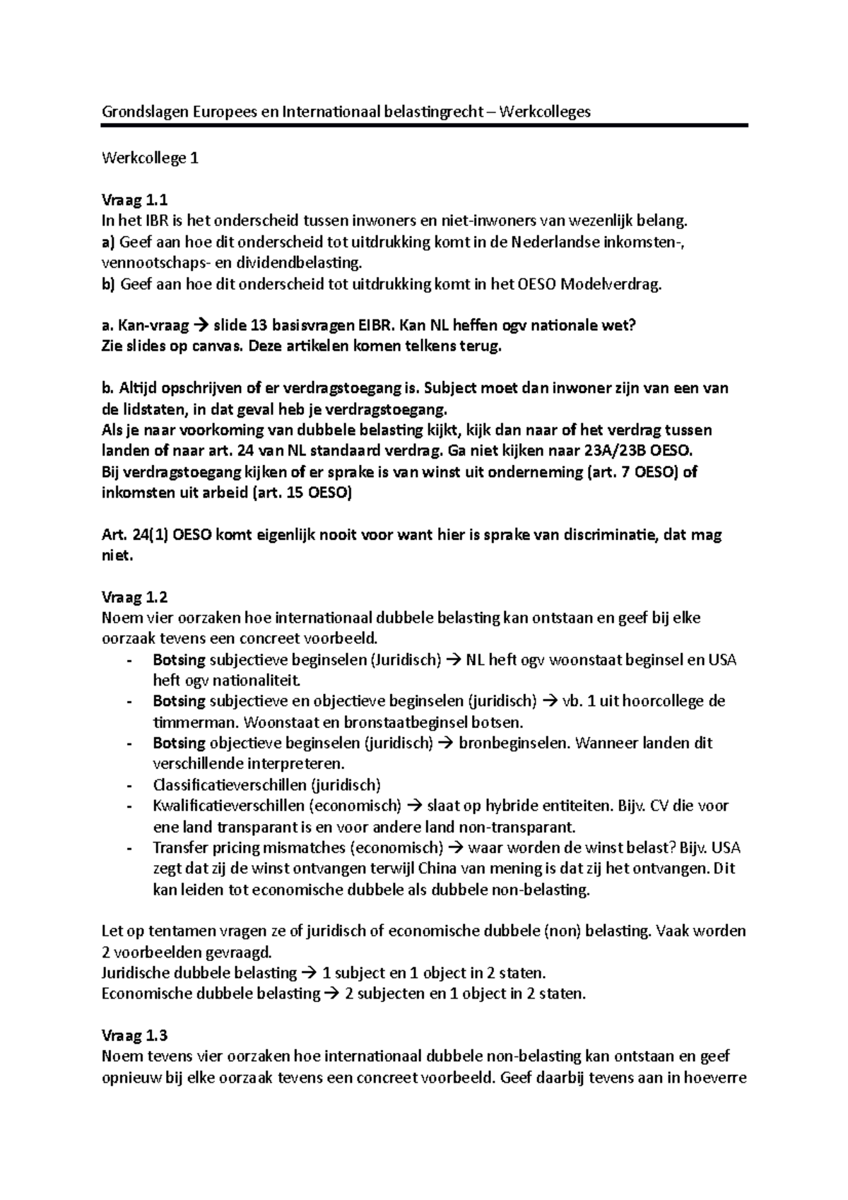 Uitwerkingen Werkcollege 1 GEIBR - Grondslagen Europees En ...