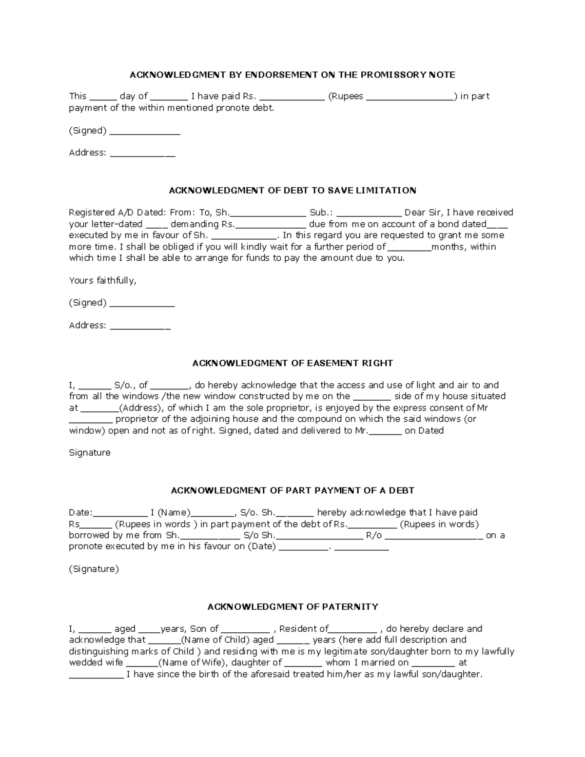 Acknowledgement - ACKNOWLEDGMENT BY ENDORSEMENT ON THE PROMISSORY NOTE ...