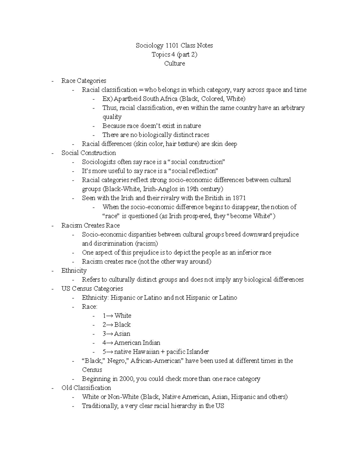 Sociology 1101 Class Notes Topic 4 (part 2) - Sociology 1101 Class ...