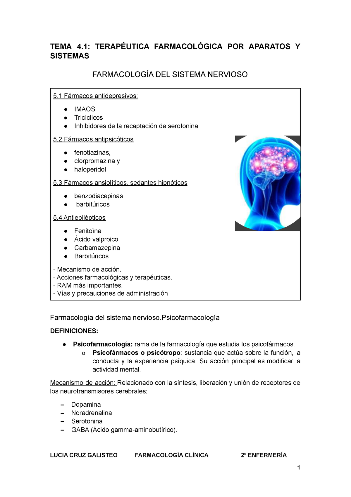 TEMA 4.4 Farmacologia DEL Sistema Nervioso - TEMA 4: TERAPÉUTICA ...