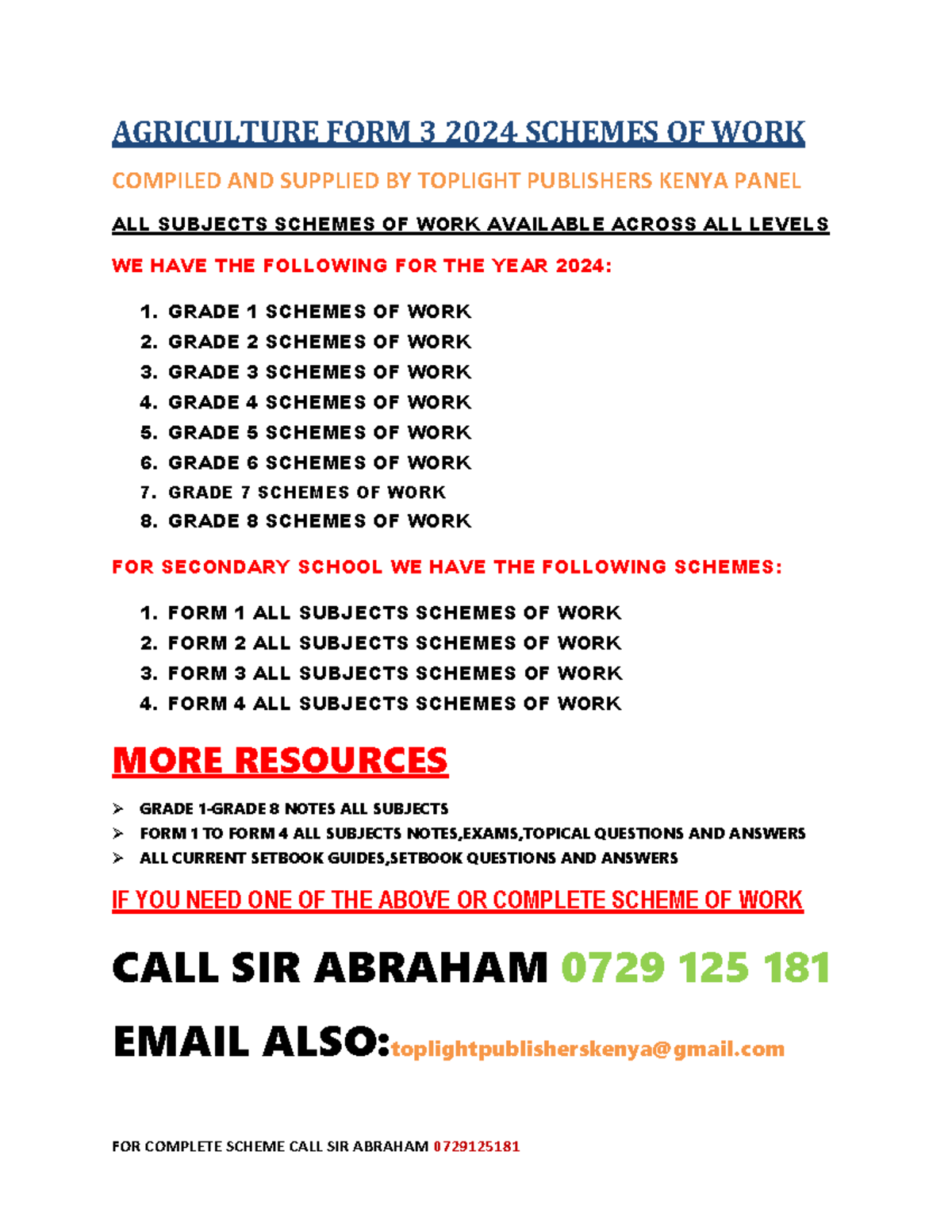 AGR FM3-SOW 2024 - WORK - AGRICULTURE FORM 3 2024 SCHEMES OF WORK ...