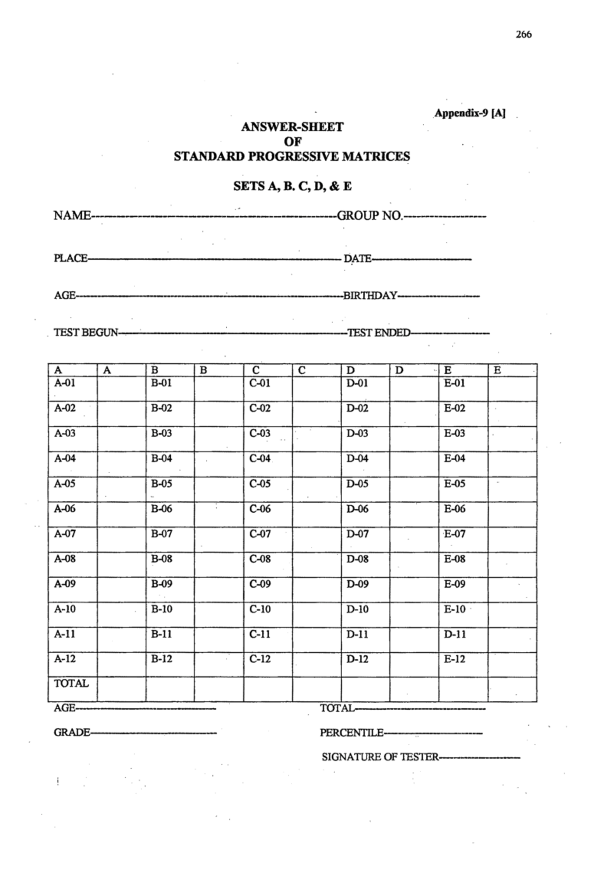 Answer sheet for RPM - 266 Appendix-9 [A] ANSWER-SHEET OF STANDARD ...