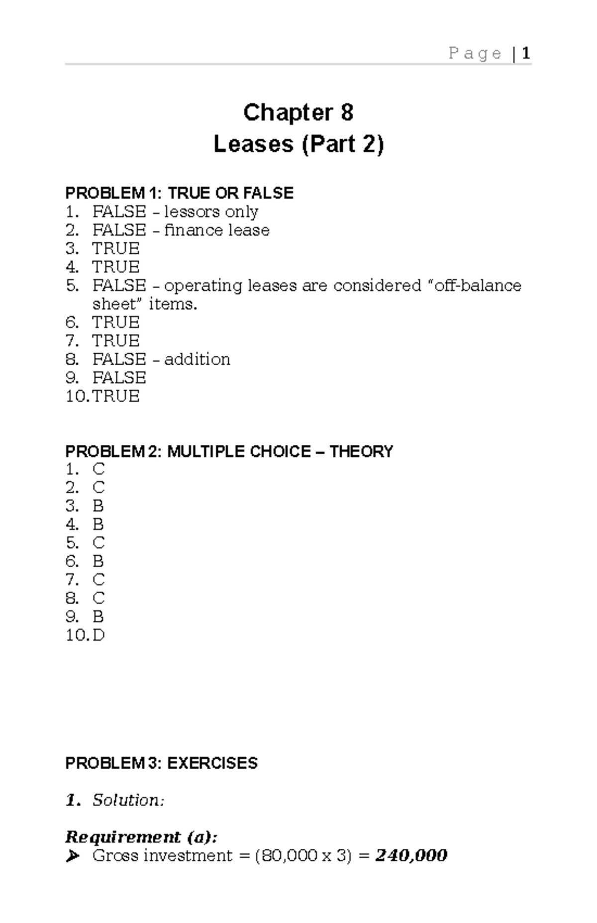 Copy Of Chap. 8 Leases (Pt. 2) - Chapter 8 Leases (Part 2) PROBLEM 1 ...