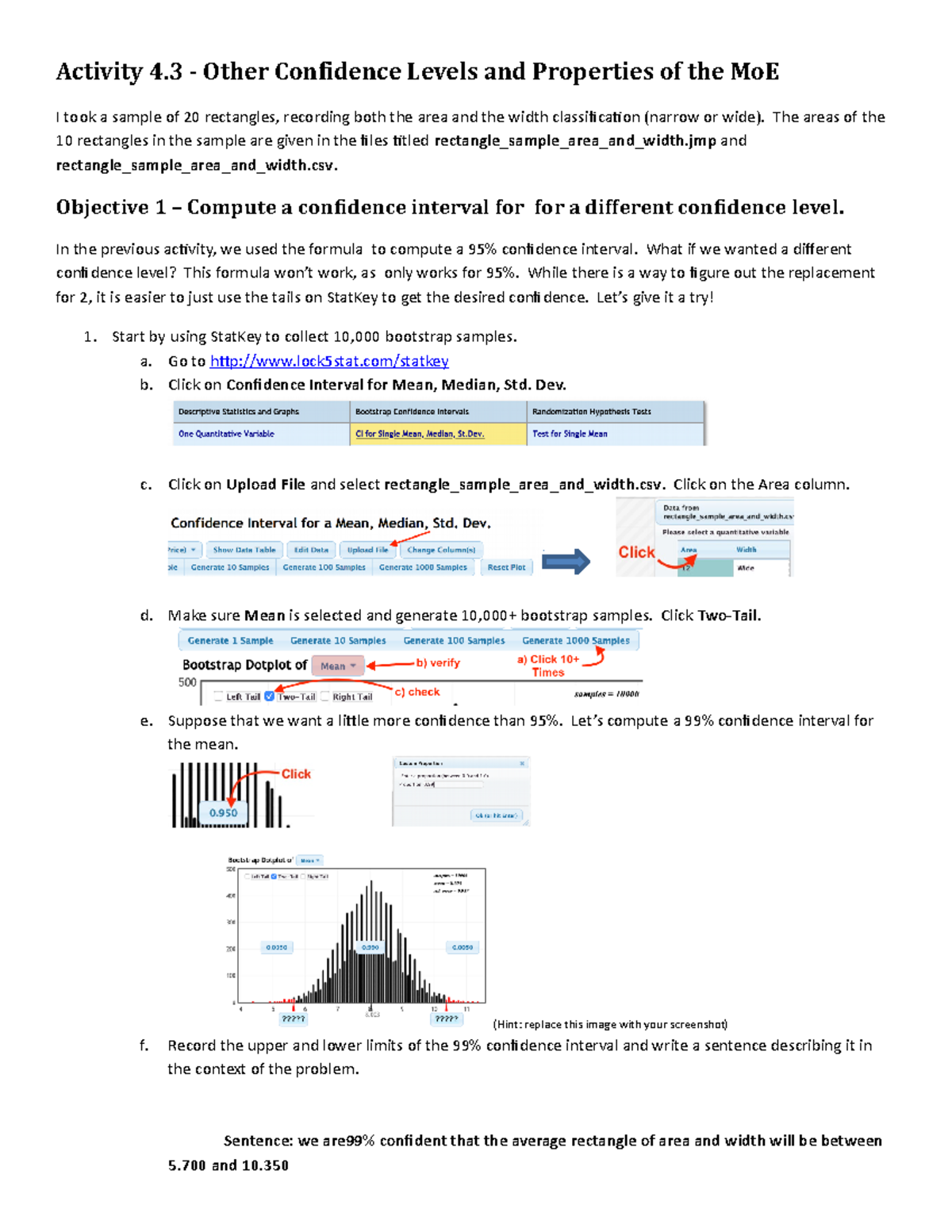 Act4 notes Activity 4 Other Confidence Levels and Properties of